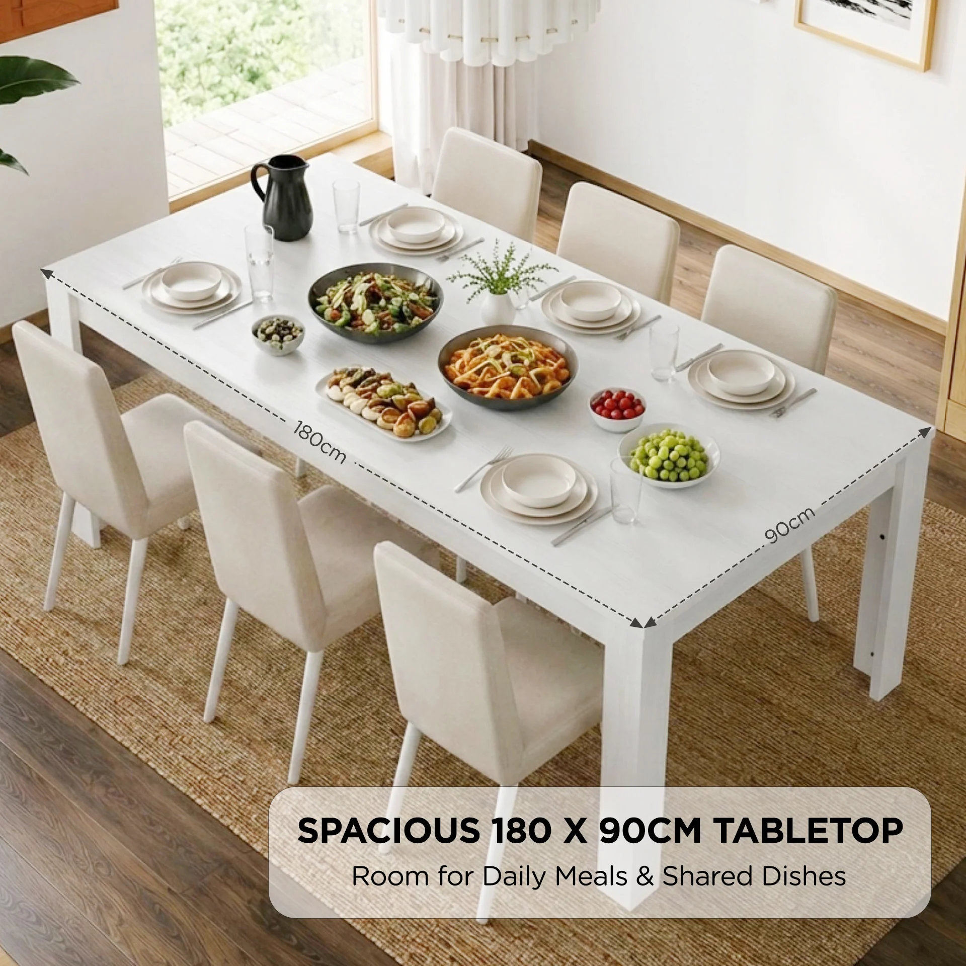 Azar Dining Table Rectangle 180 x 90cm - White - Image 3