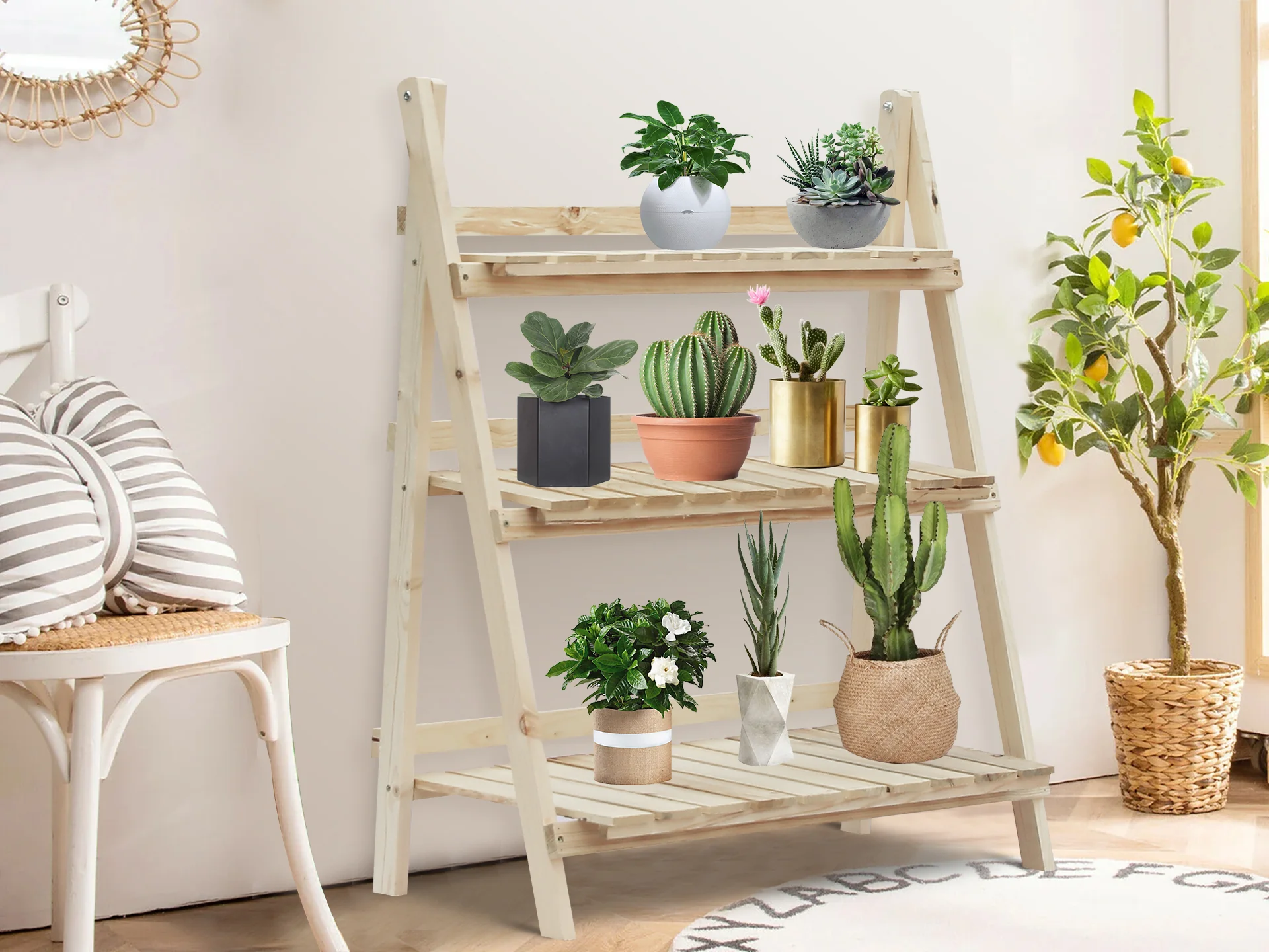 Balaton Ladder Planter Stand 80cm - Oak - Image 2