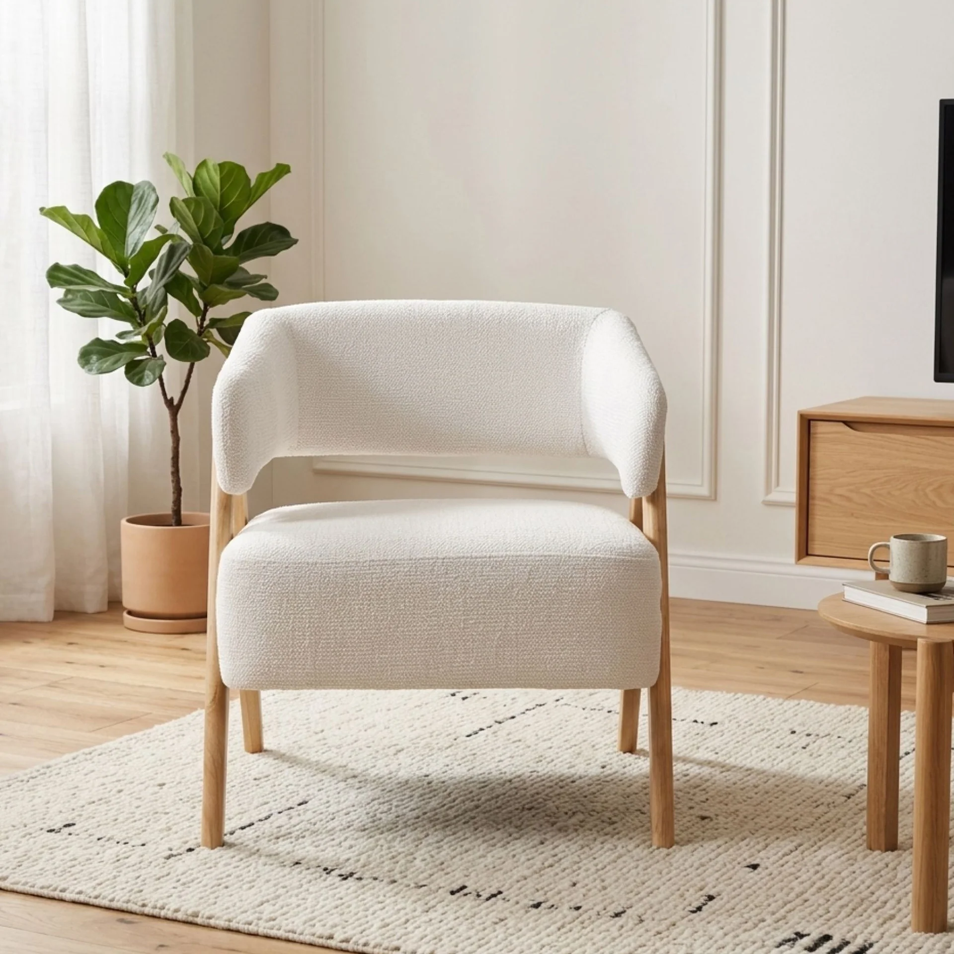 Bark Chenille Armchair - White - Image 5