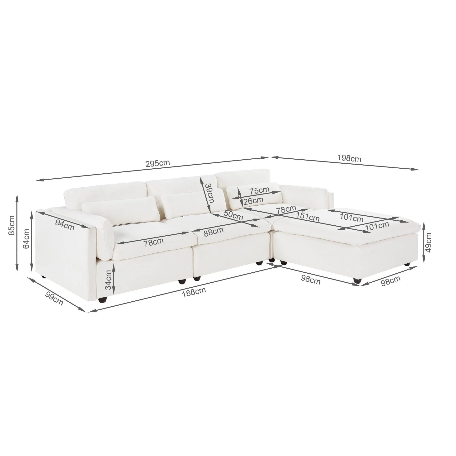 Barmouth Modular Sofa - Linen Cream - Image 15