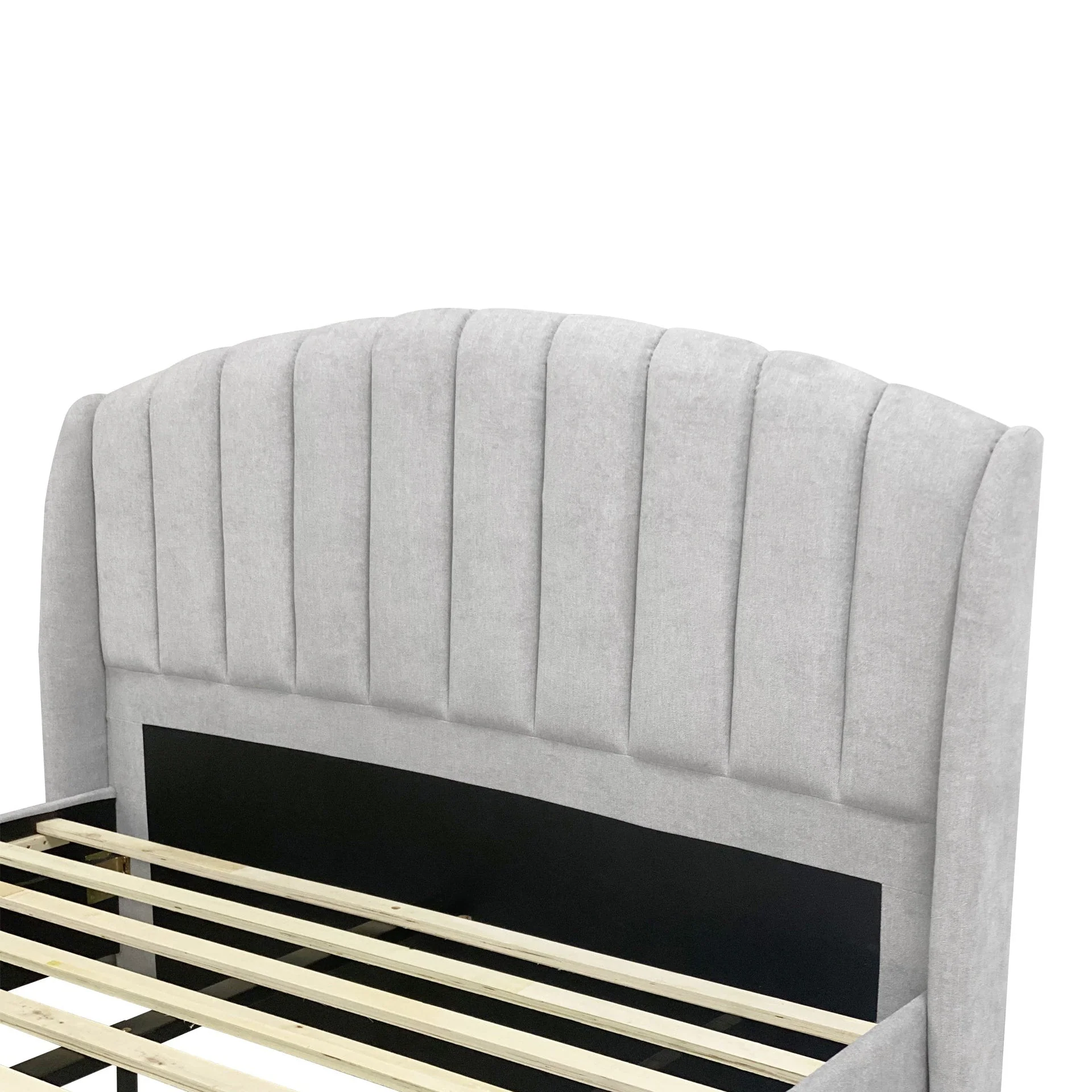 Barney Queen Bed Frame with Storage - Light Grey - Image 4