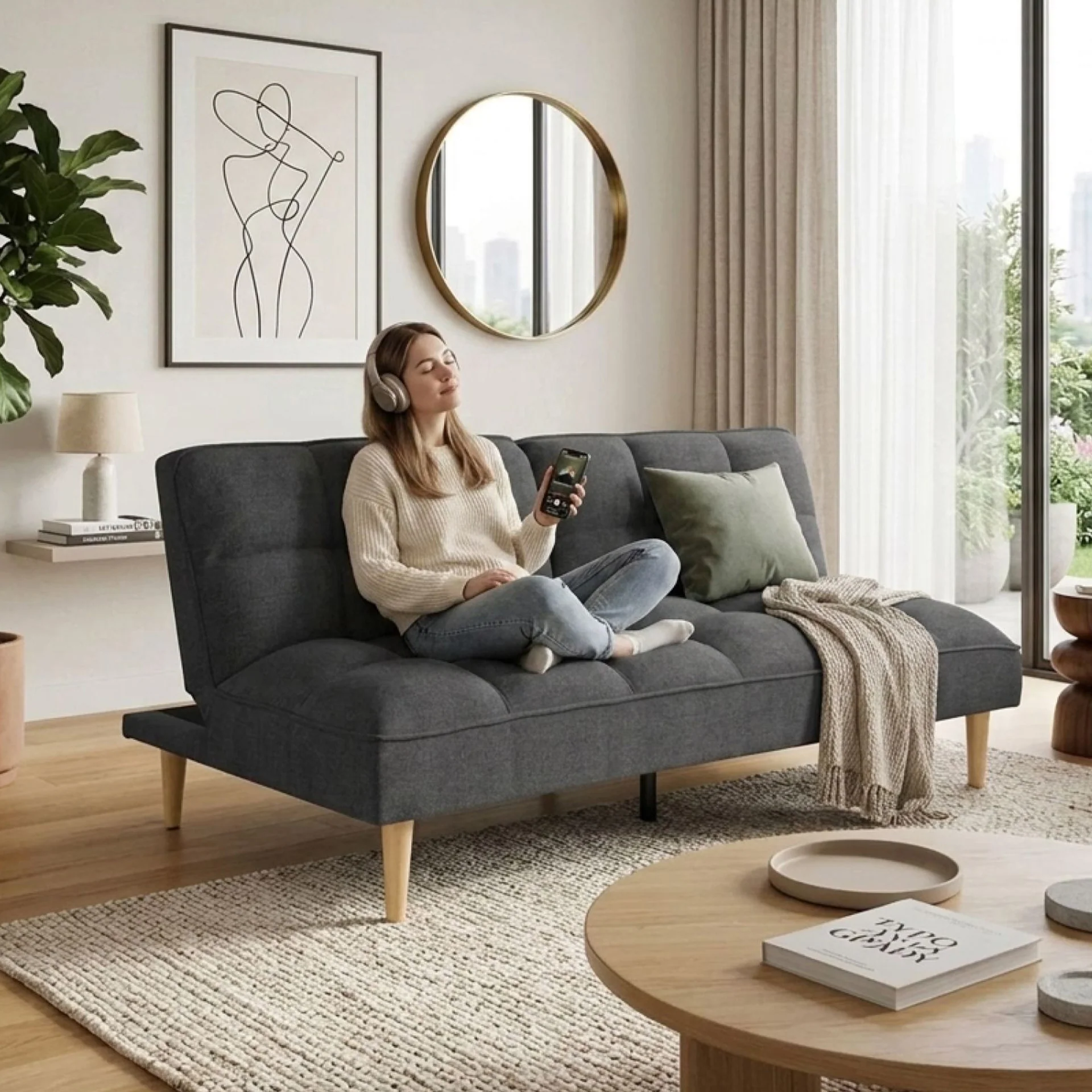 Barton 3 Seater Sofa Bed - Dark Grey