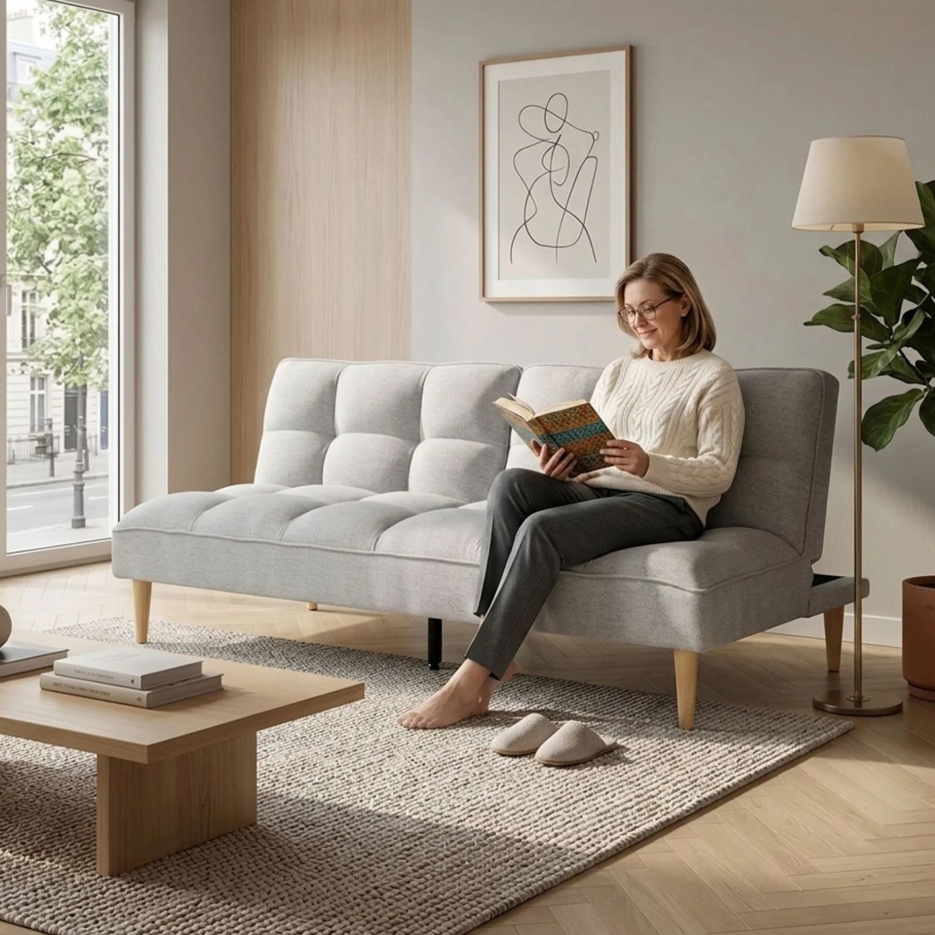 Barton 3 Seater Sofa Bed - Light Grey