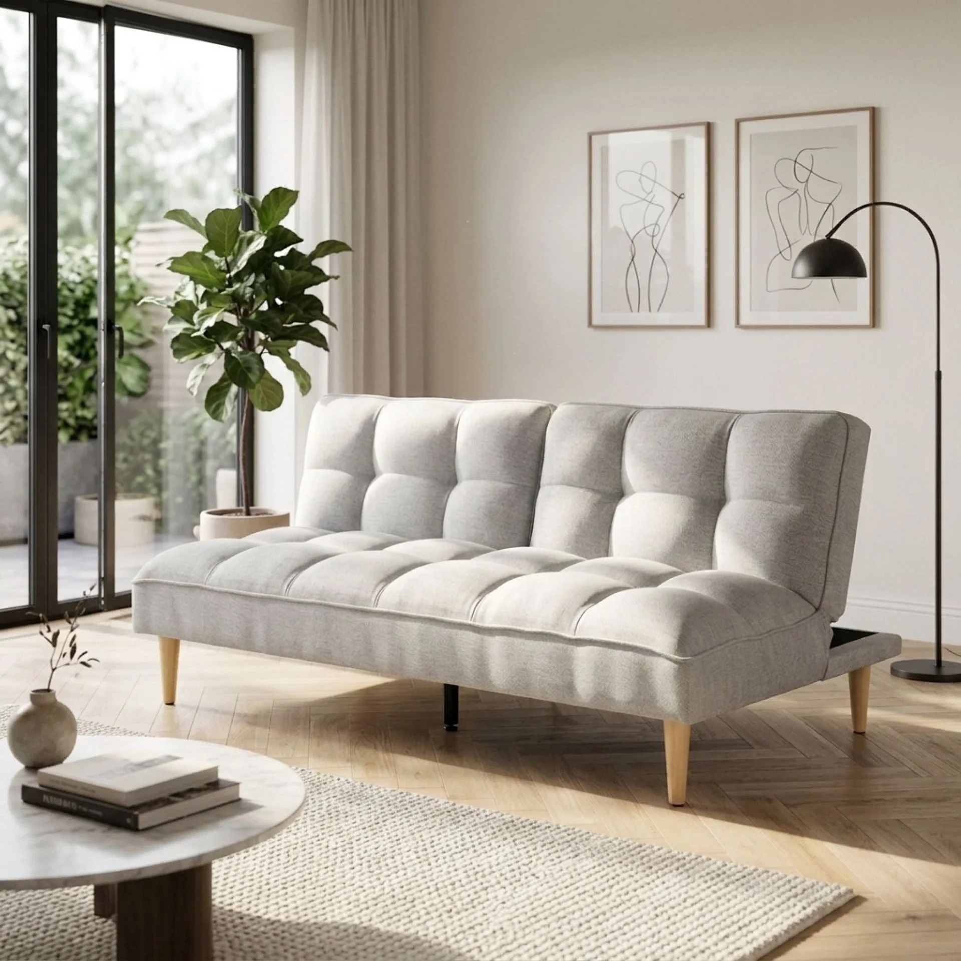 Barton 3 Seater Sofa Bed - Light Grey - Image 2