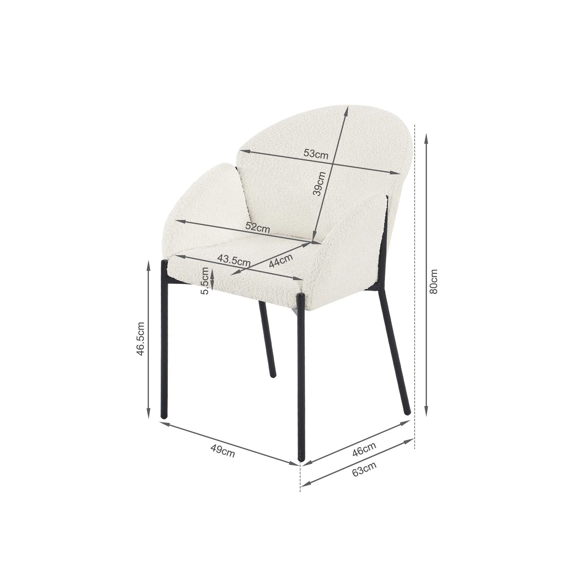 Bellamy Boucle Dining ArmChairs - Set of 2 - Milky White - Image 15