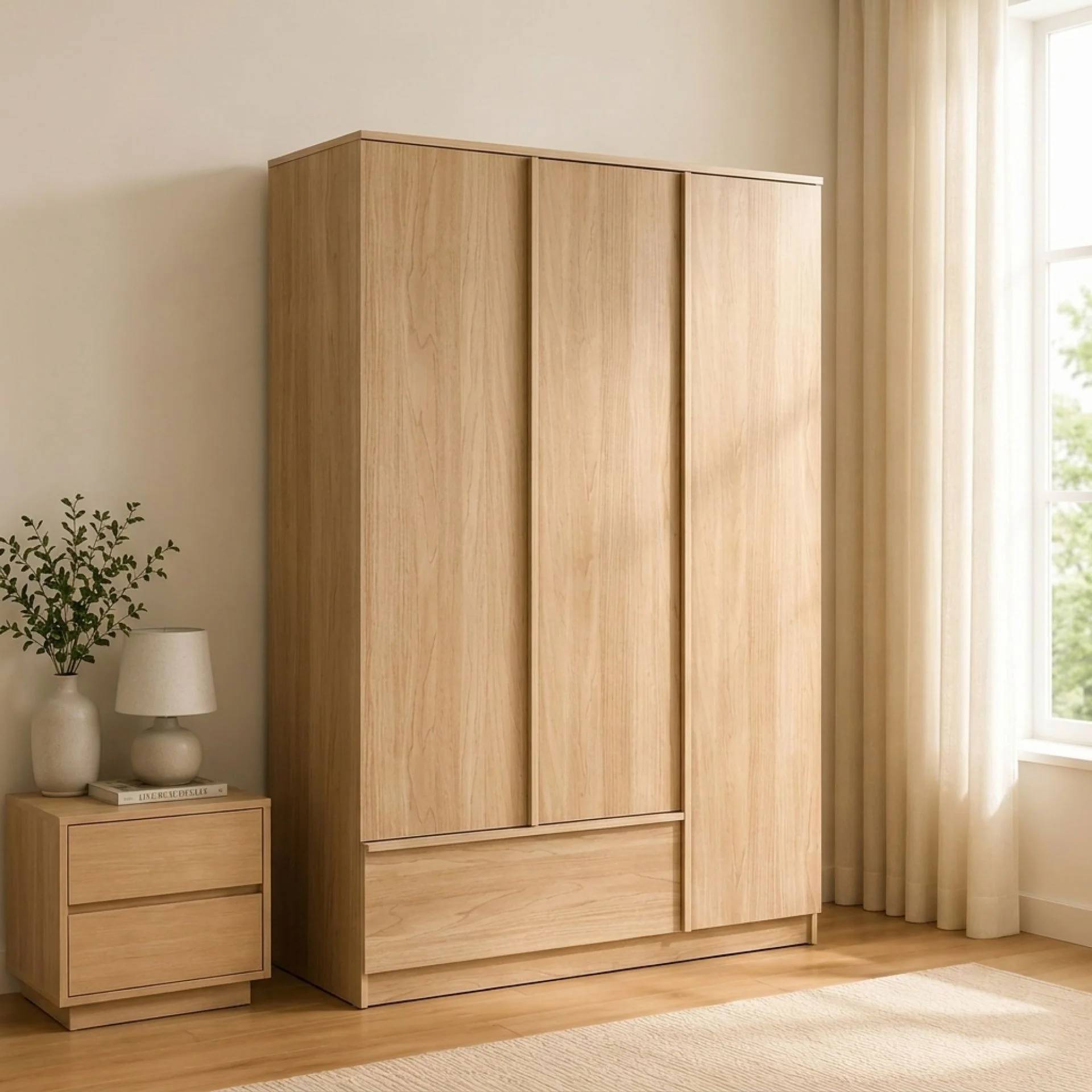 Benny 3 Door Wardrobe with Drawer - Light Teak - Image 3