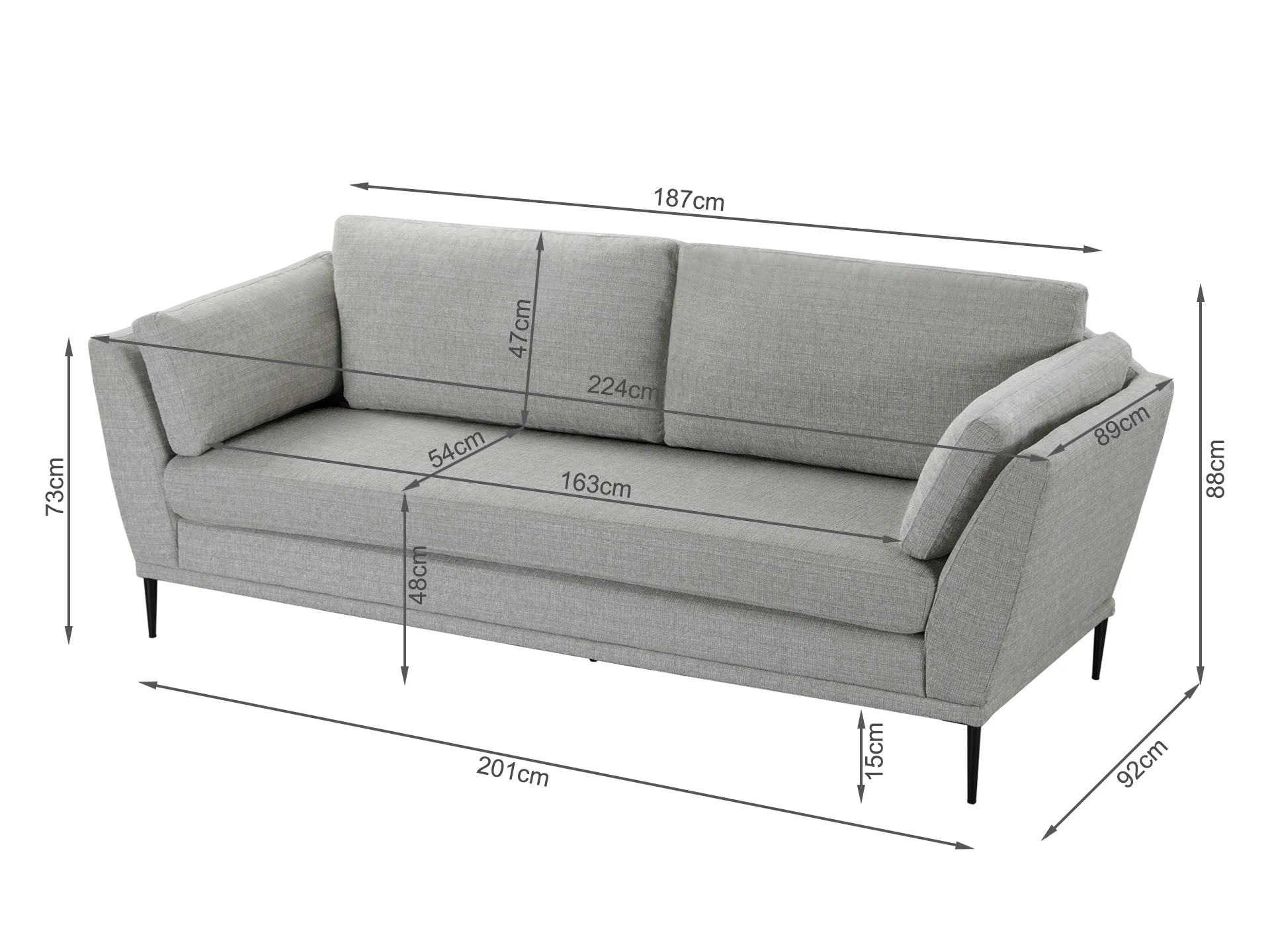 Berlin 3 Seater Sofa - Light Grey - Image 8