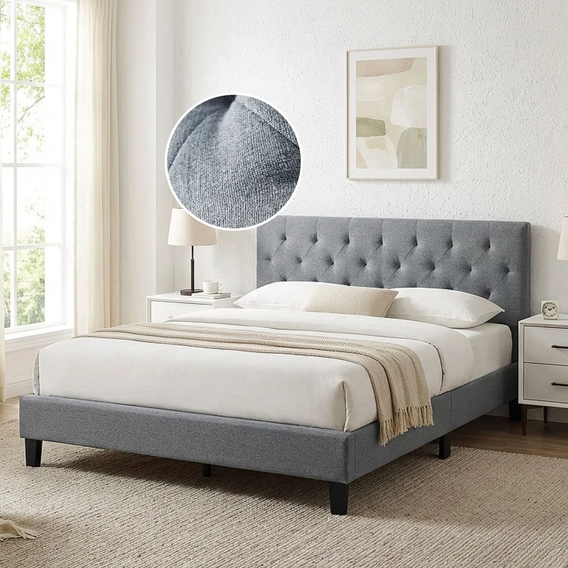 Blane Queen Bed Frame - Grey - Image 2