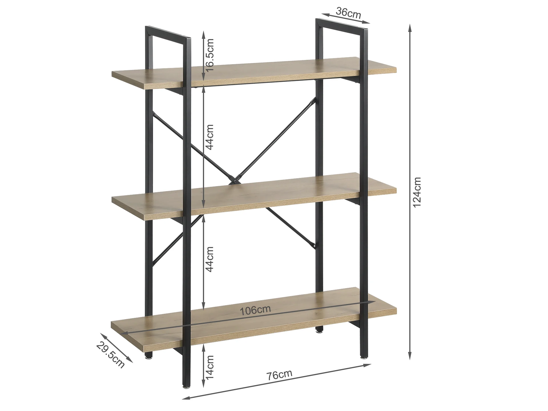 Bled 3 Tier Bookshelf - Oak - Image 7