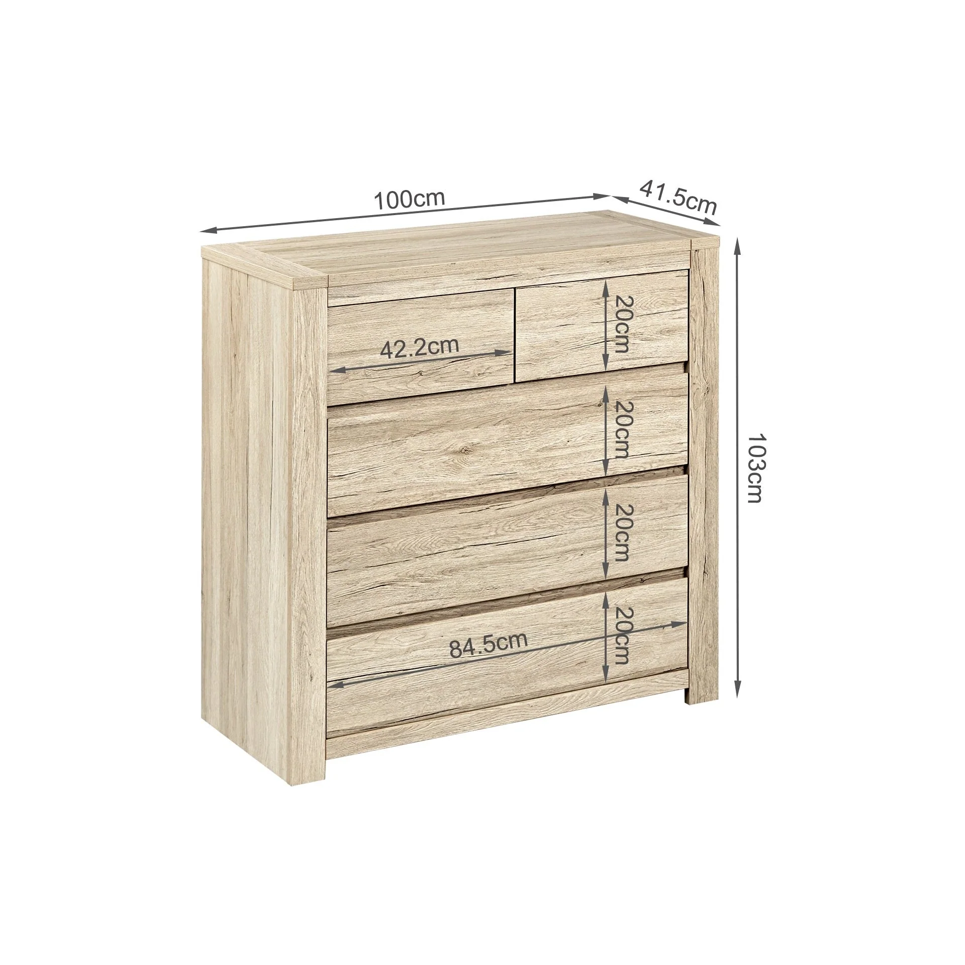 Borneo 5 Drawers Tallboy - Oak - Image 12