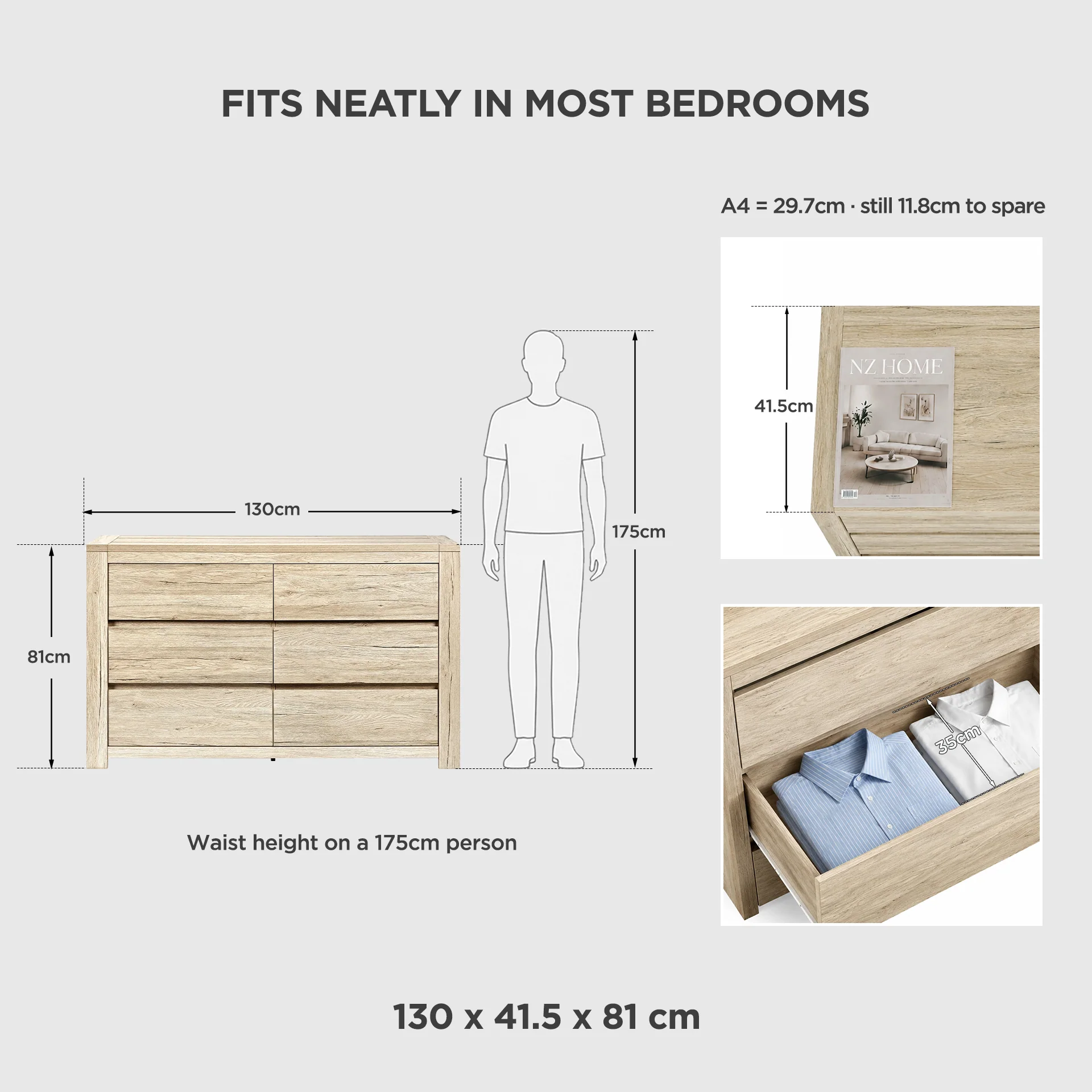 Borneo 6 Drawers Lowboy - Oak - Image 2