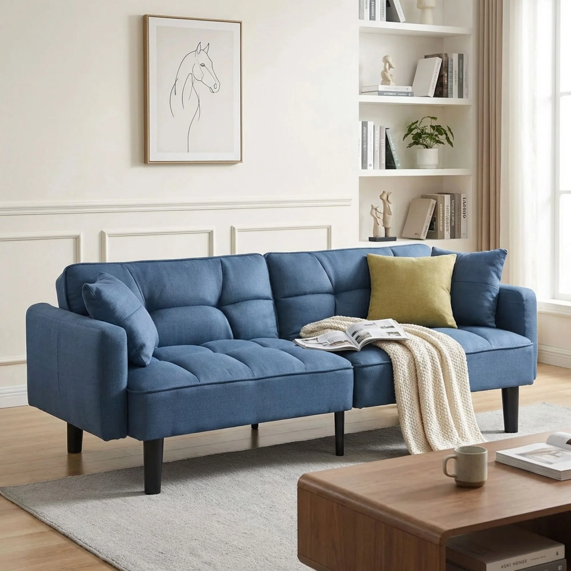 Boston 3 Seater Sofa Bed - Steel Blue - Image 3