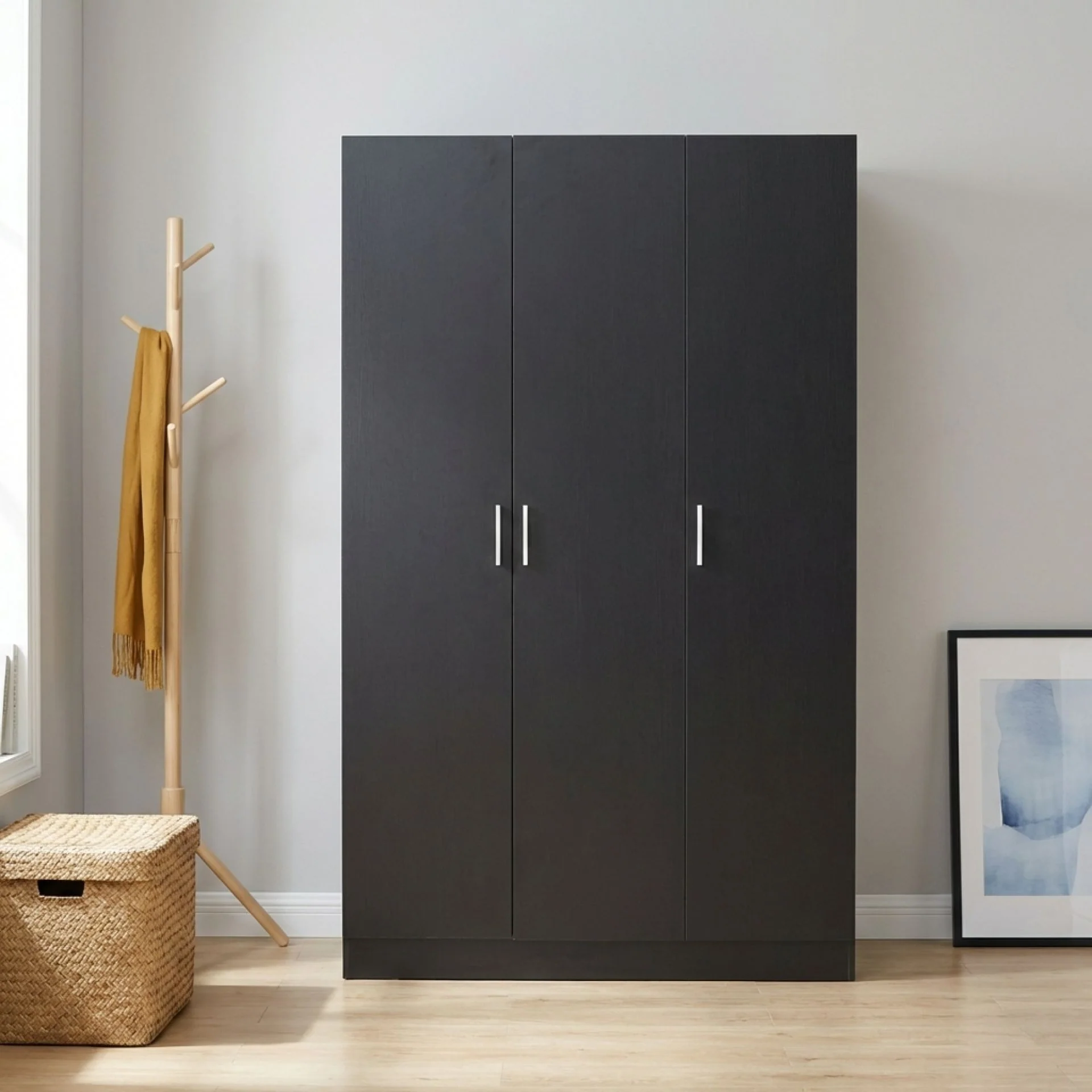 Bram 3 Door Wardrobe Cabinet - Black - Image 3