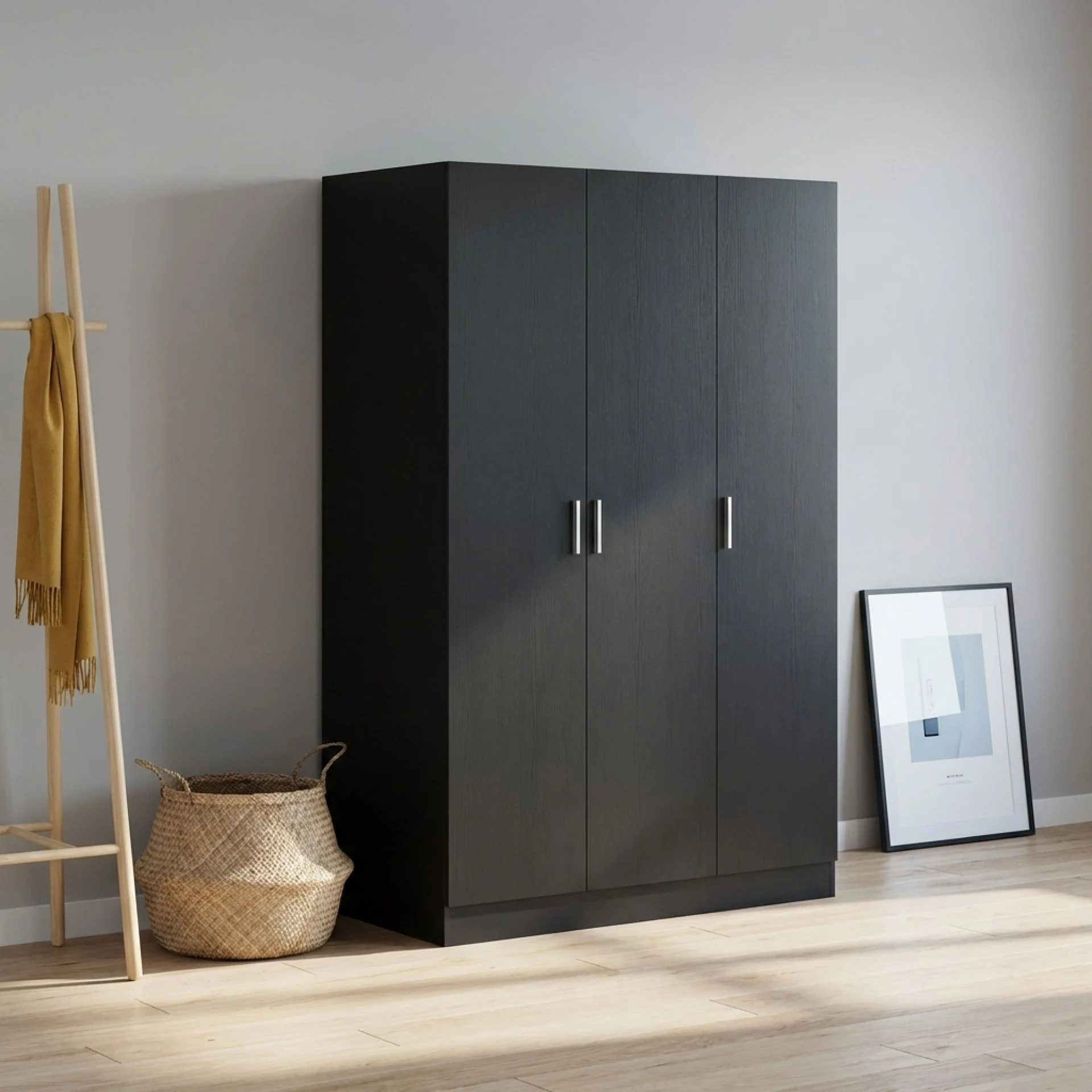 Bram 3 Door Wardrobe Cabinet - Black - Image 4