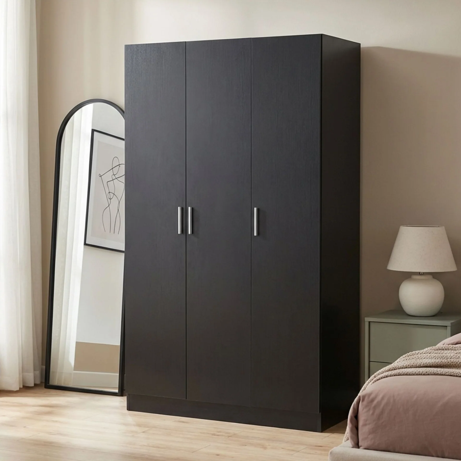 Bram 3 Door Wardrobe Cabinet - Black - Image 5