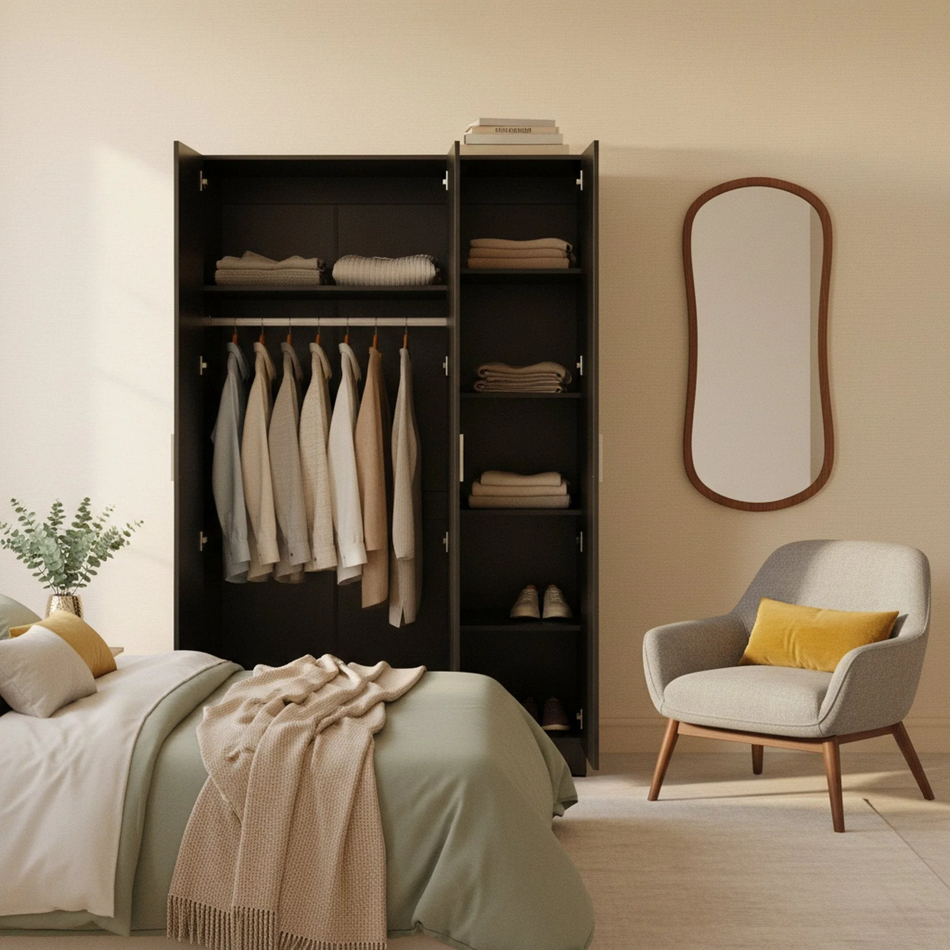 Bram 3 Door Wardrobe Cabinet - Black - Image 7