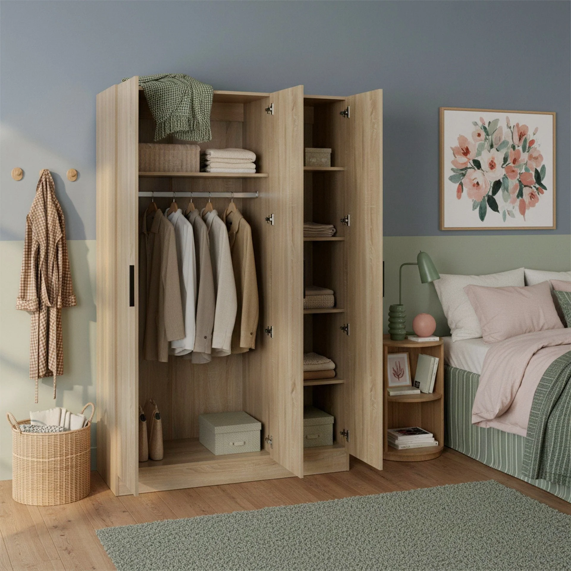 Bram 3 Door Wardrobe Cabinet - Oak - Image 2