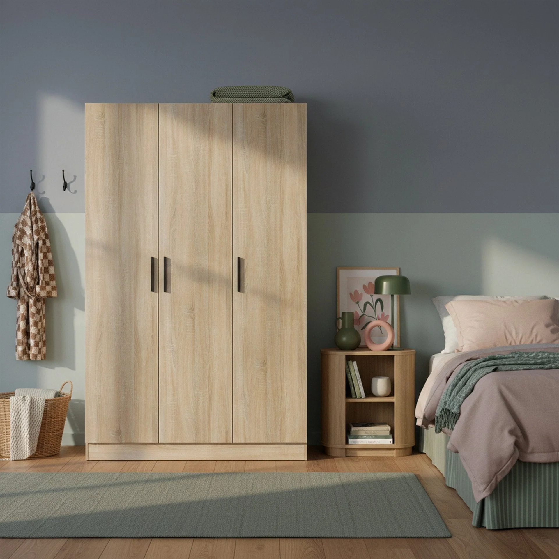 Bram 3 Door Wardrobe Cabinet - Oak - Image 3