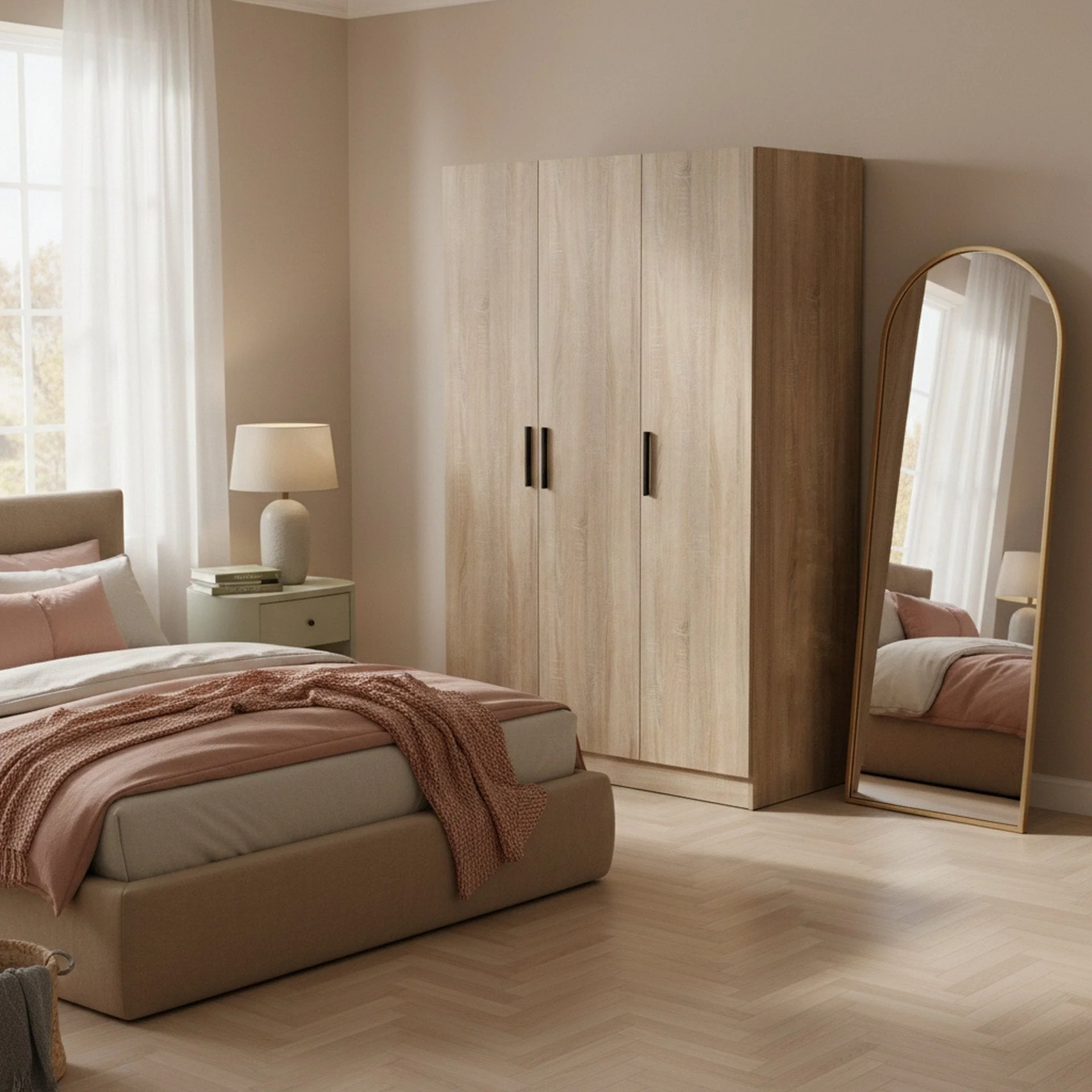 Bram 3 Door Wardrobe Cabinet - Oak - Image 4