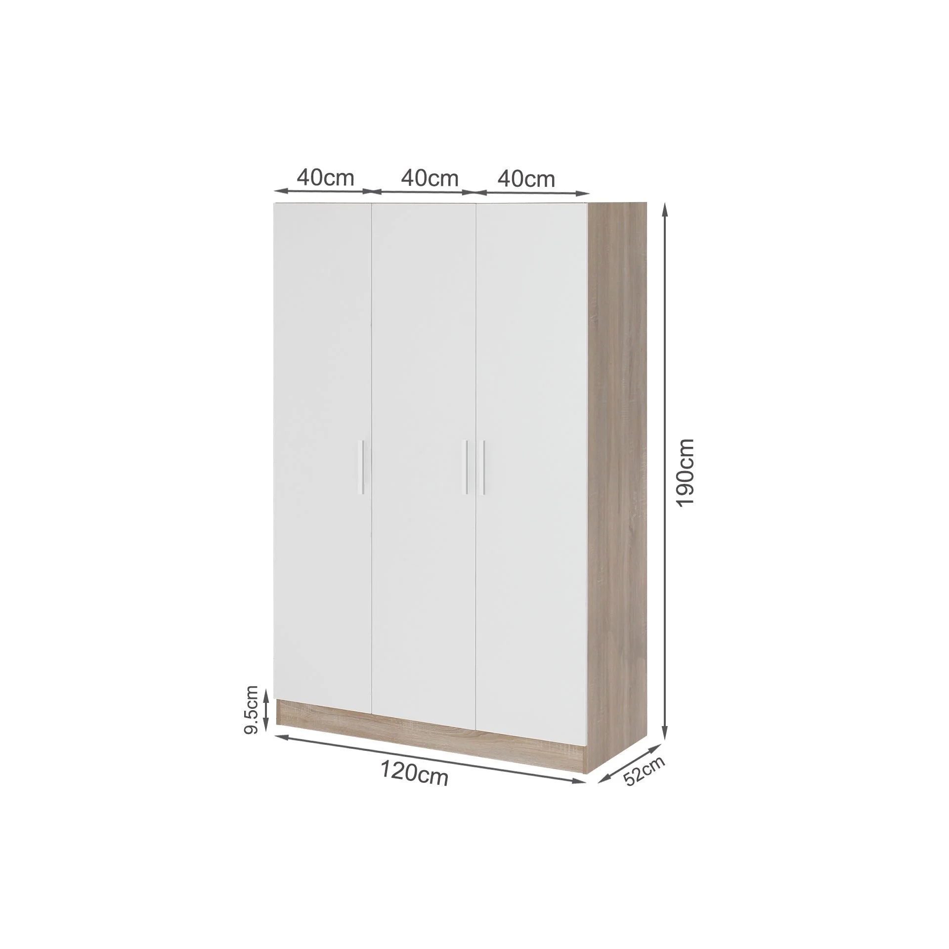 Bram 3 Door Wardrobe Cabinet - Oak + White - Image 11