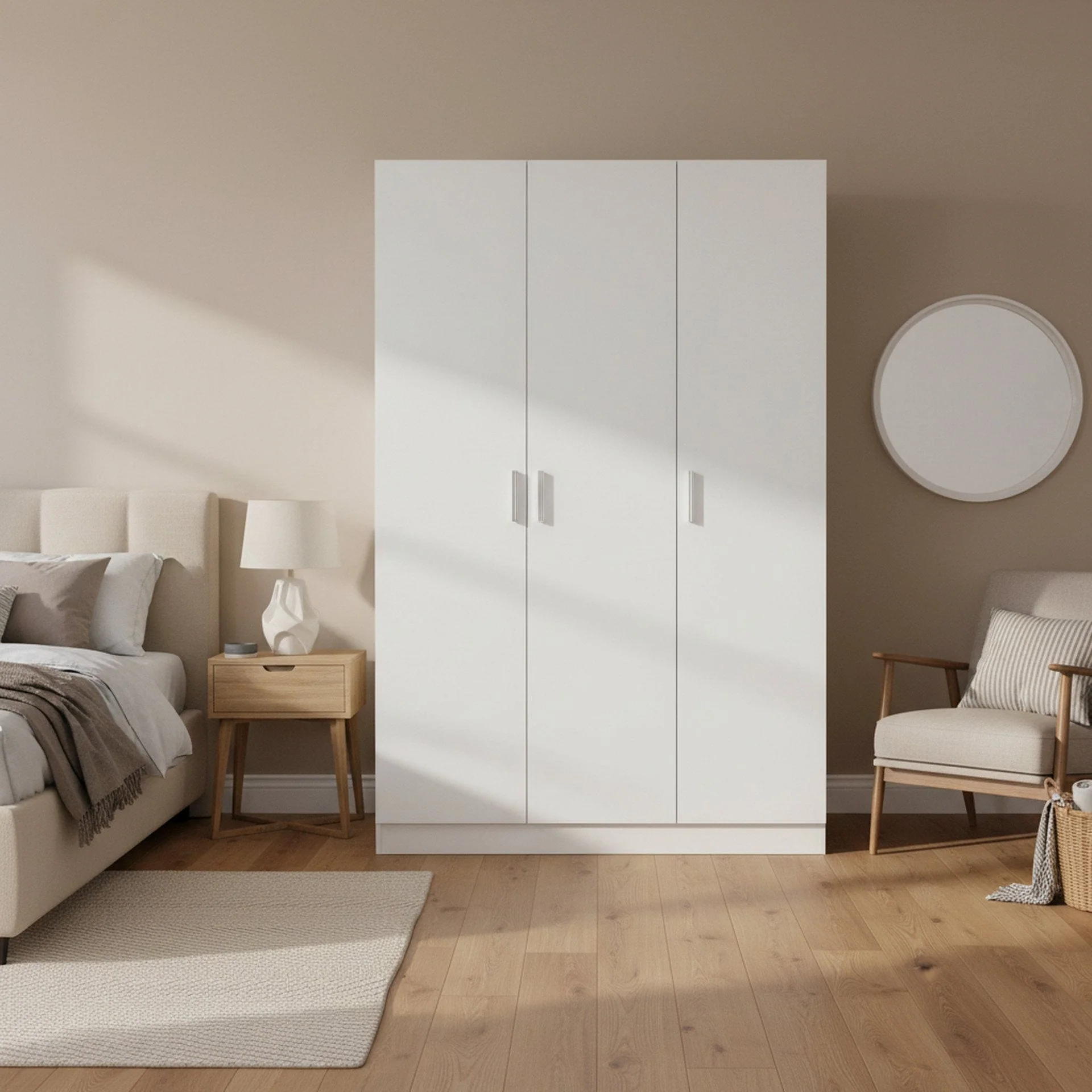 Bram 3 Door Wardrobe Cabinet - White - Image 3