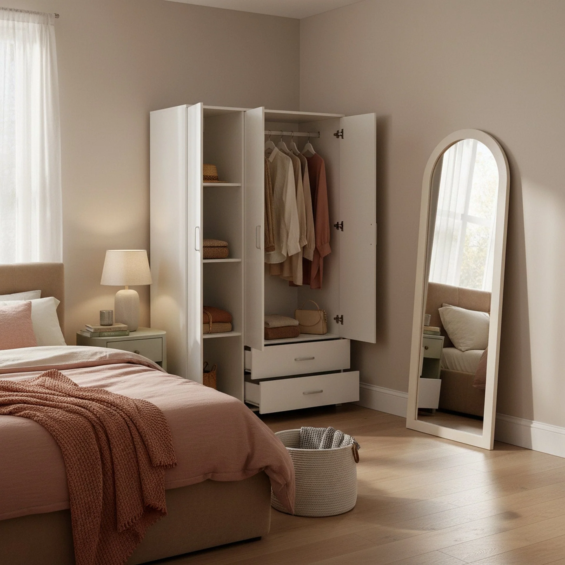 Bram 3 Door Wardrobe Cabinet with 2 Drawers - White - Image 2
