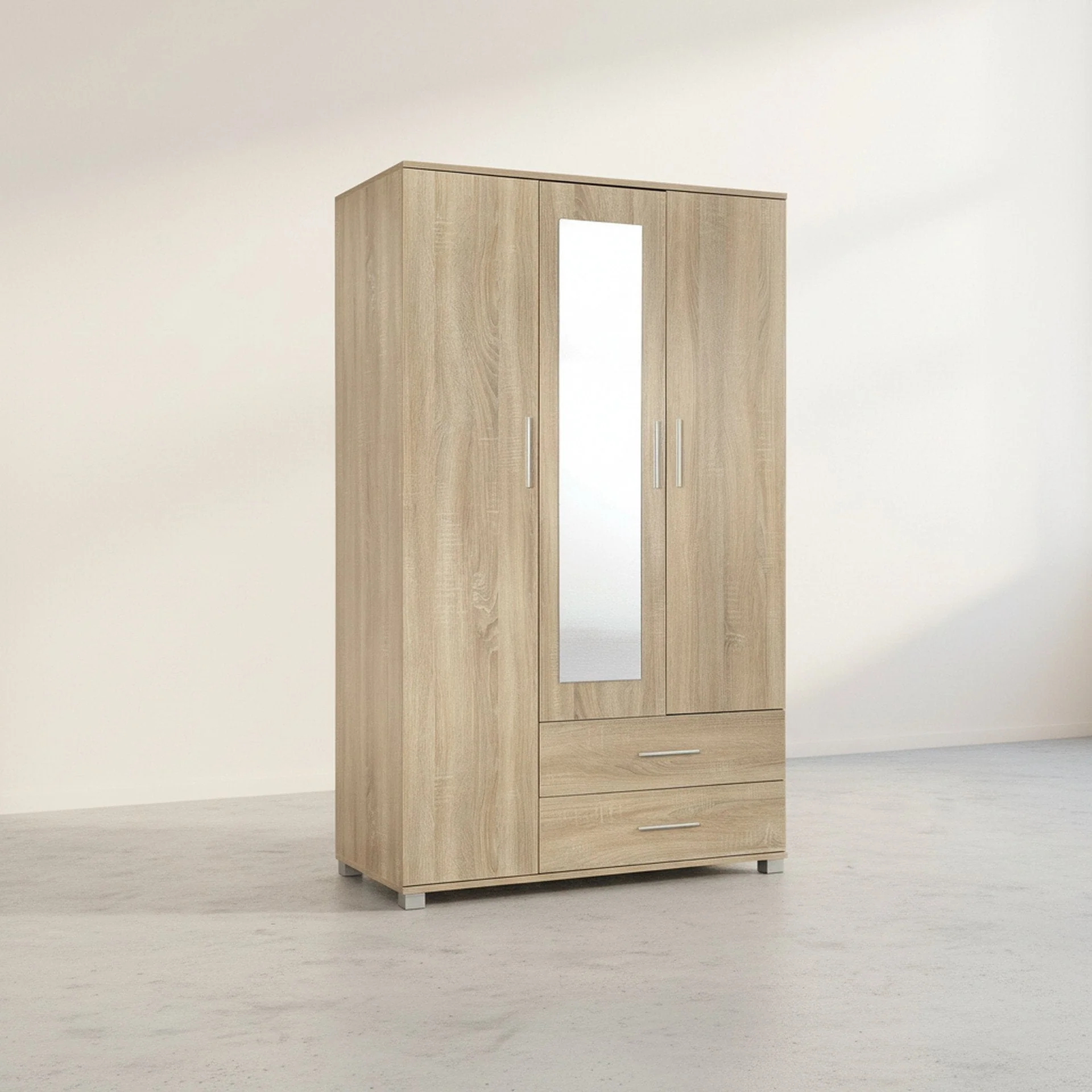 Bram 3 Door Wardrobe Cabinet with Mirror - Oak - Image 7