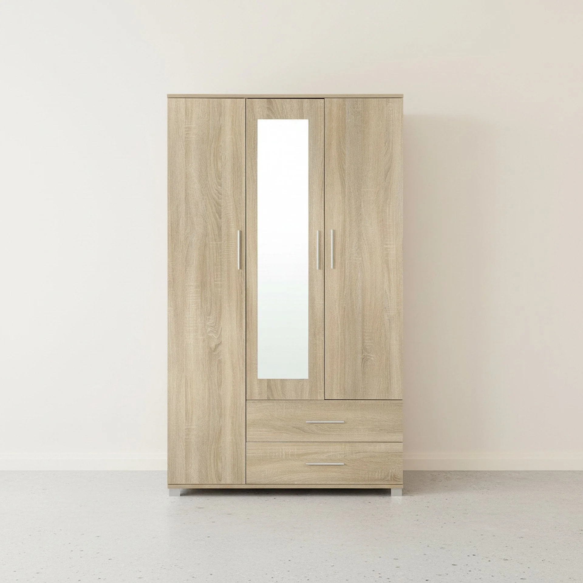 Bram 3 Door Wardrobe Cabinet with Mirror - Oak - Image 8