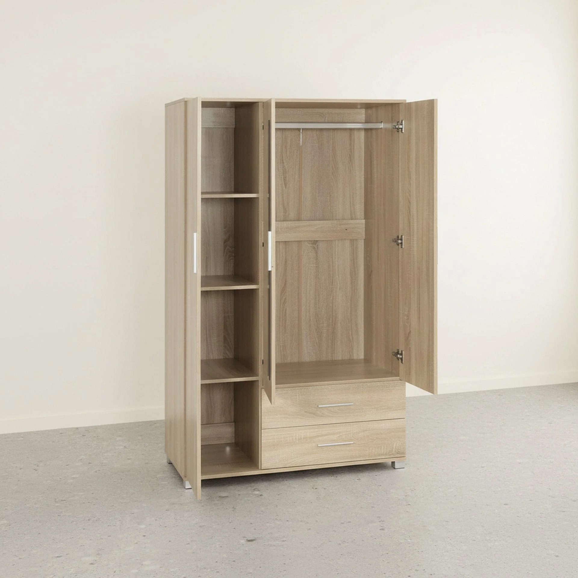 Bram 3 Door Wardrobe Cabinet with Mirror - Oak - Image 9