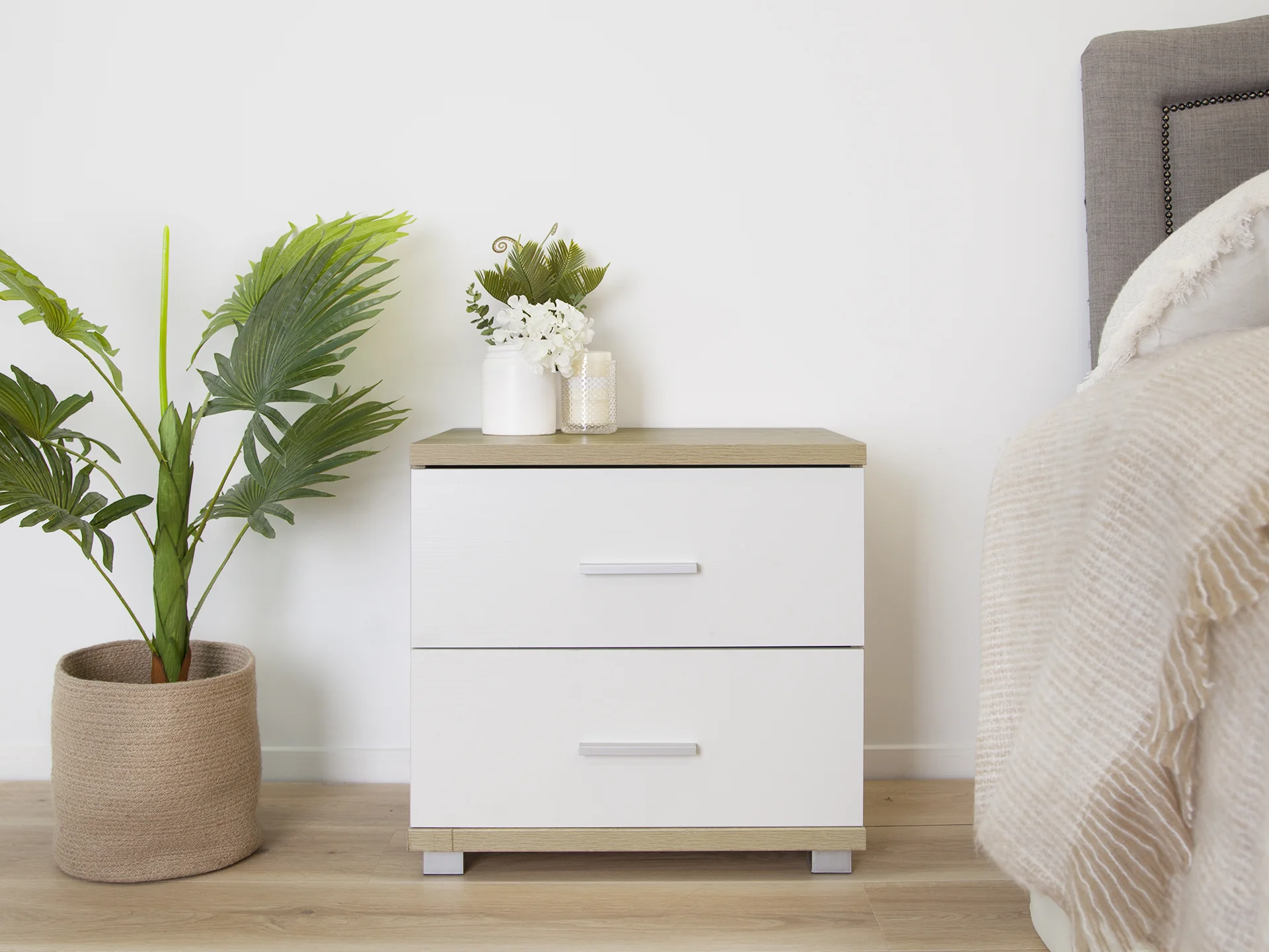 Bram Bedside Table - Oak + White - Image 2