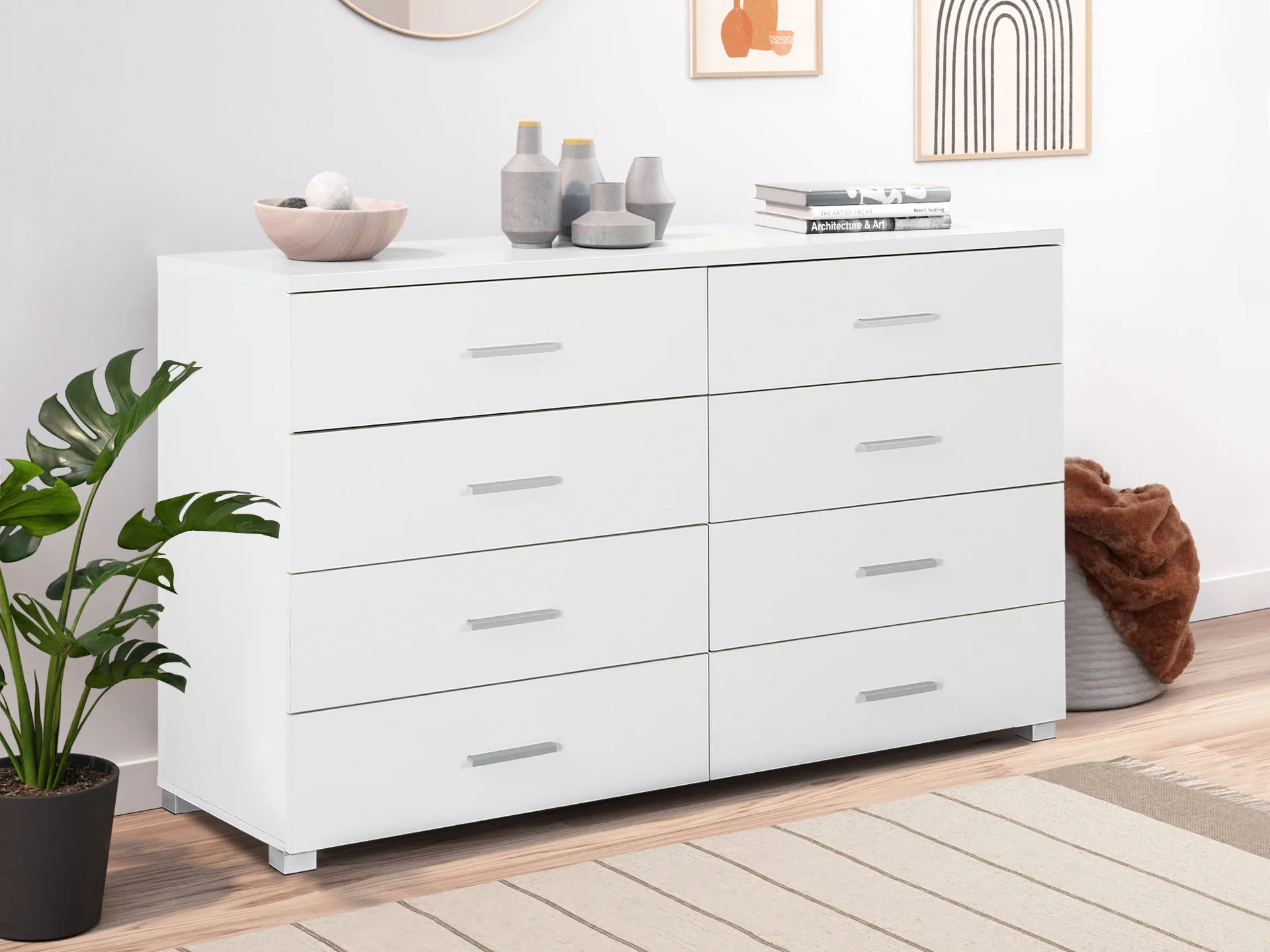 Bram Low Boy 8 Drawer Chest Dresser - White - Image 3