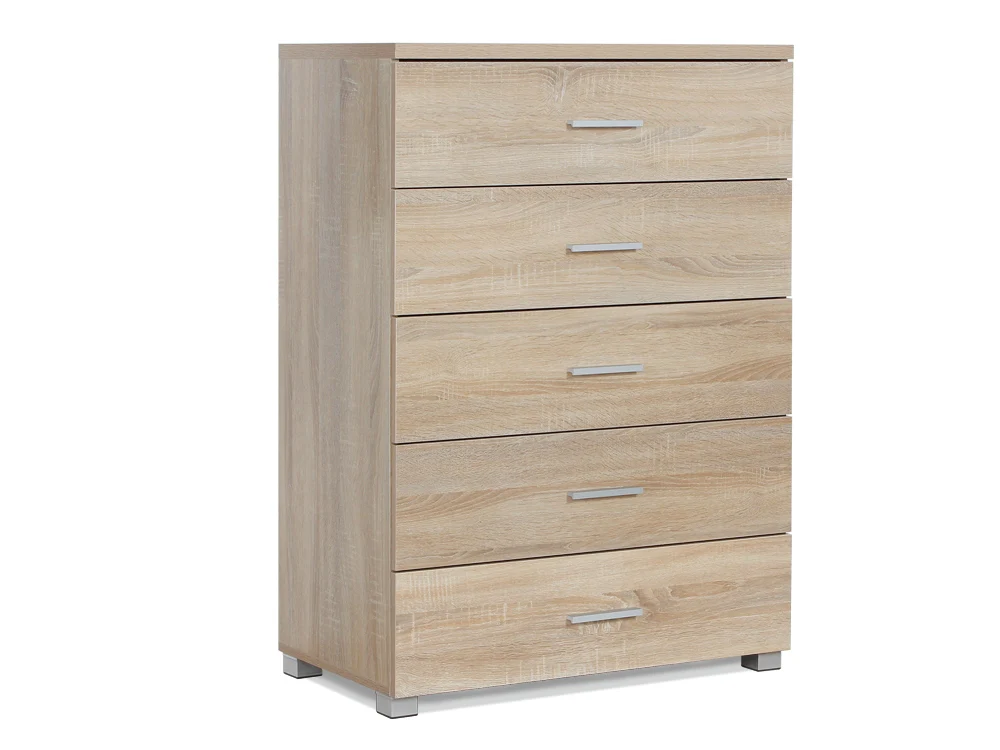 BRAM Tallboy 5 Drawer Chest Dresser - Oak - Image 12