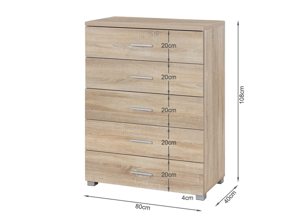 BRAM Tallboy 5 Drawer Chest Dresser - Oak - Image 4