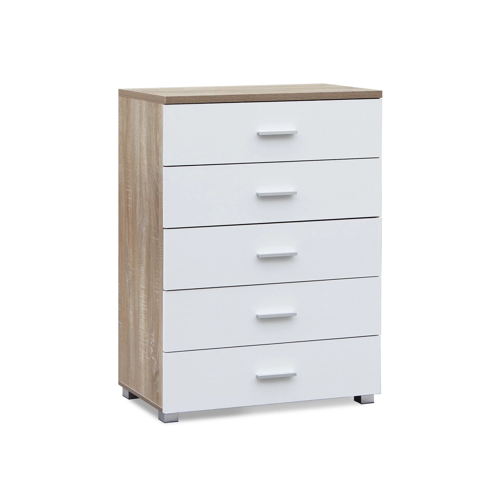 Bram Tallboy 5 Drawer Chest Dresser - Oak + White - Image 7