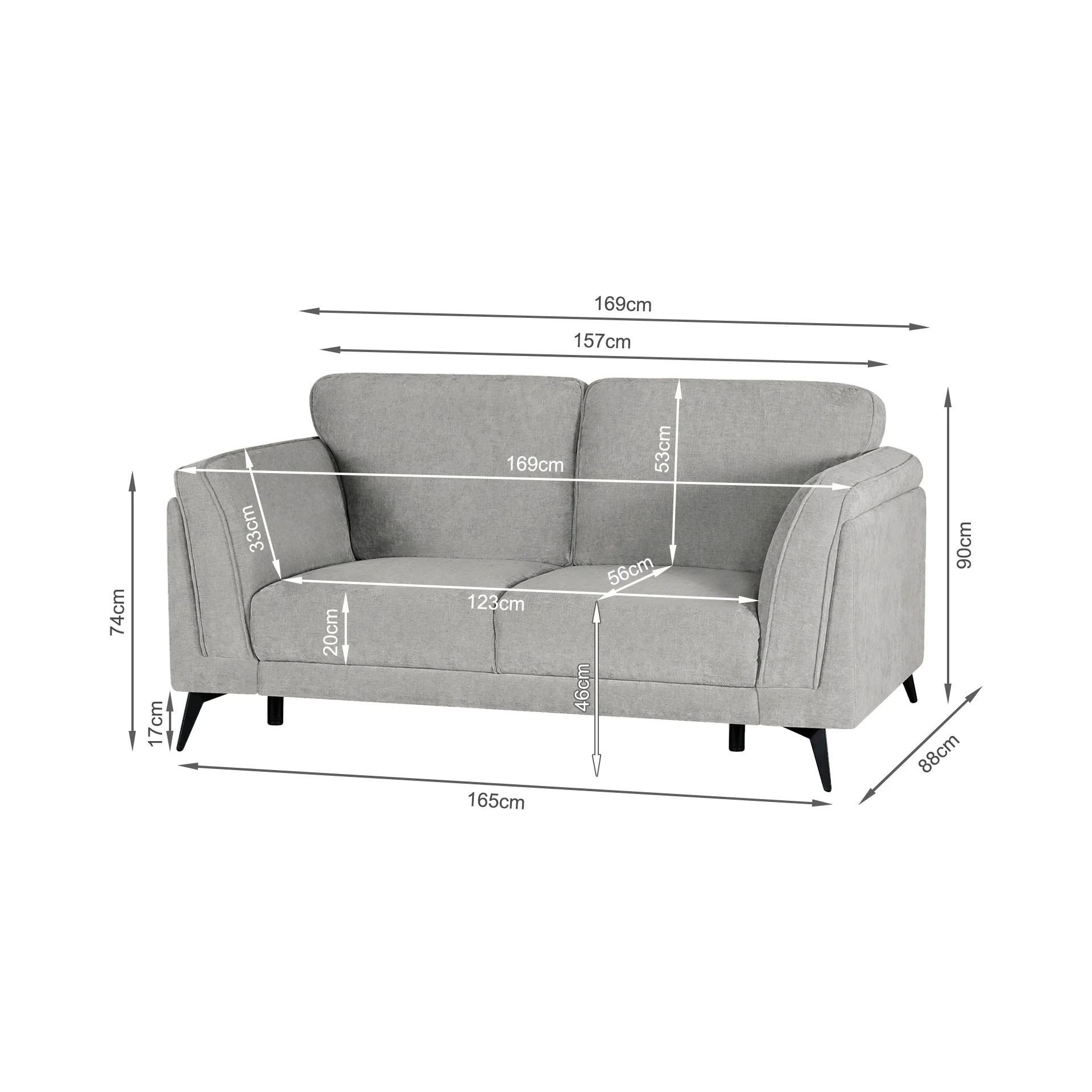 Brulo Linen 2 Seater Sofa - Light Grey - Image 13