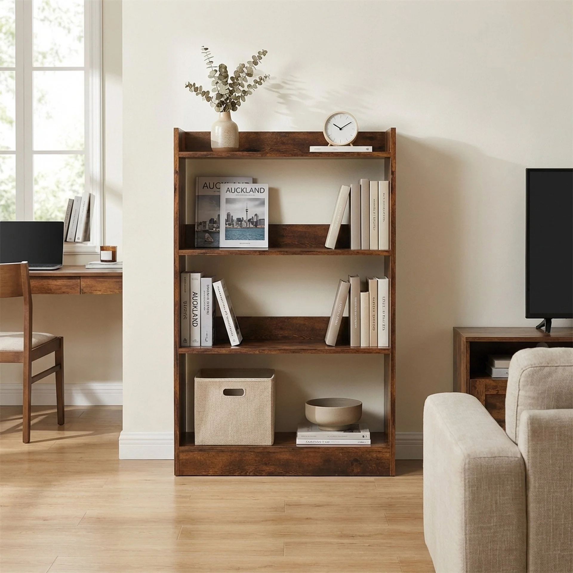 Bulls 80cm 4 Tier Bookshelf - Rustic Brown - Image 6