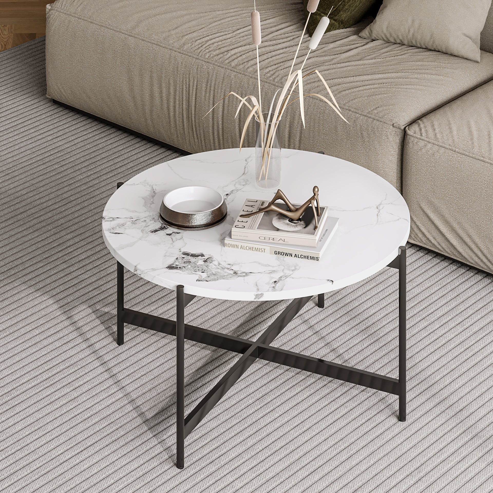 Cade Round Coffee Table 80cm - White + Black