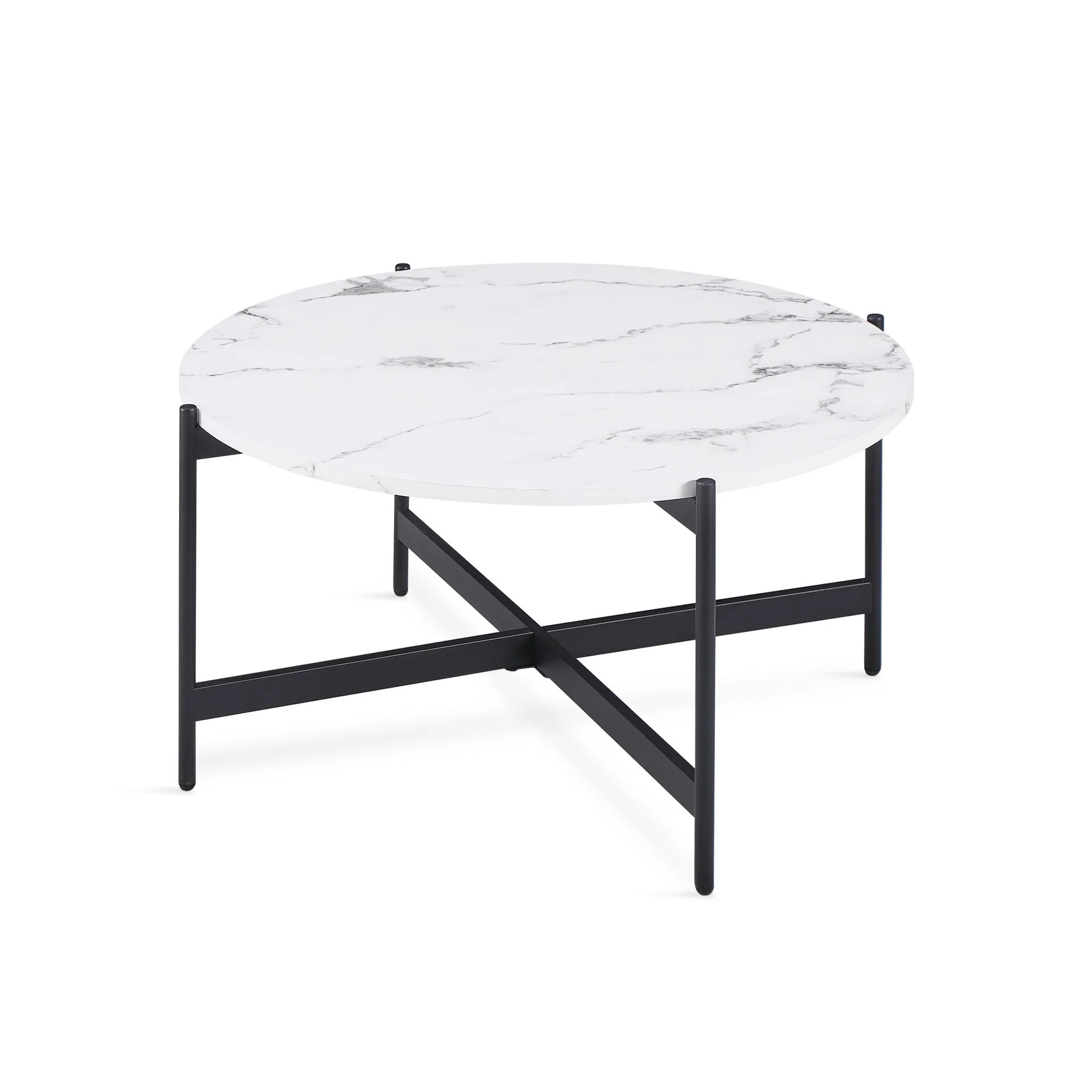 Cade Round Coffee Table 80cm - White + Black - Image 4