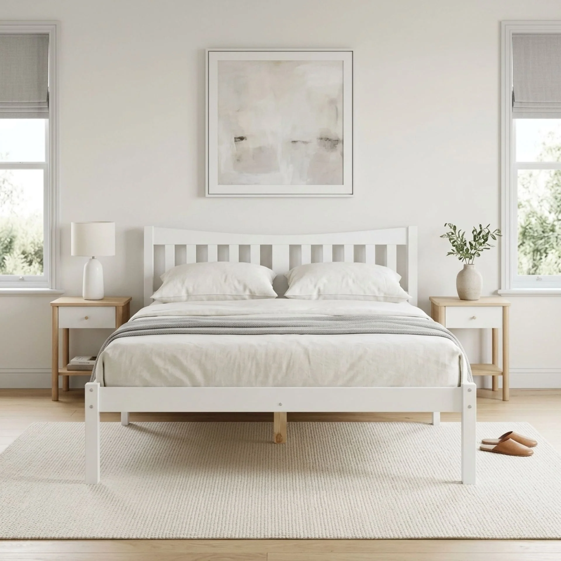 Capra Double Wooden Bed Frame - White - Image 6