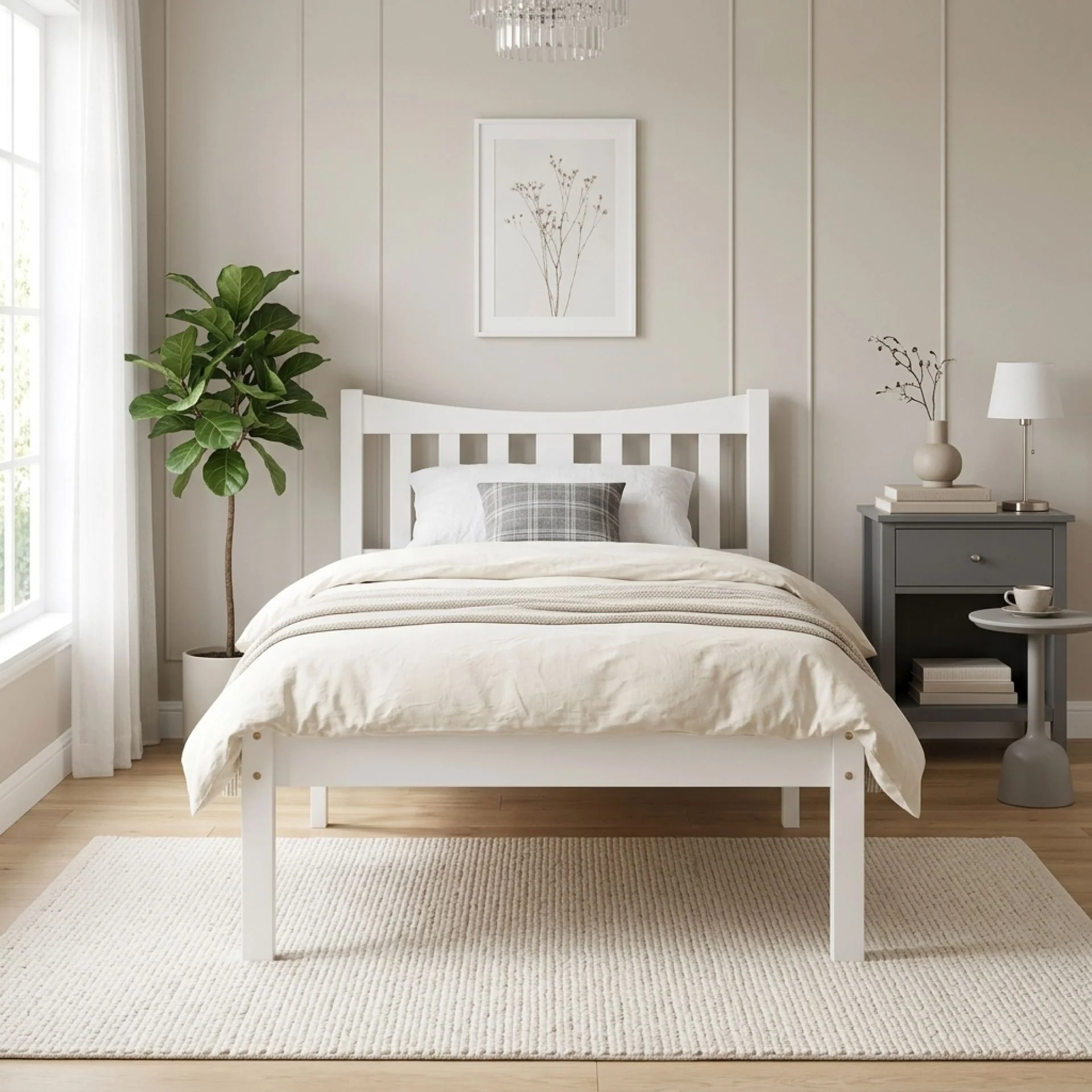 Capra Single Wooden Bed Frame - White - Image 5