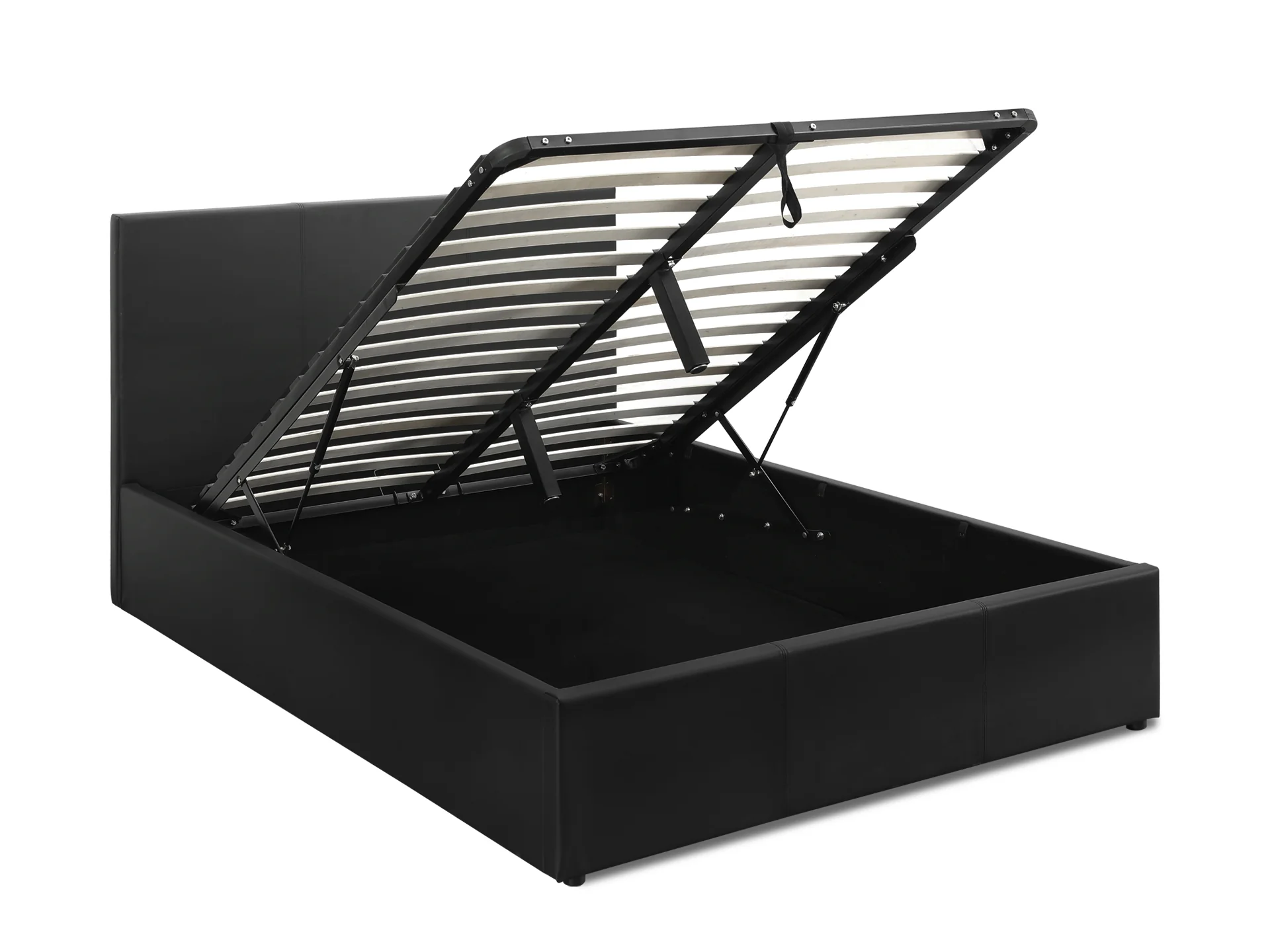 Carbine Double PU Gas Lift Storage Bed Frame - Black - Image 2