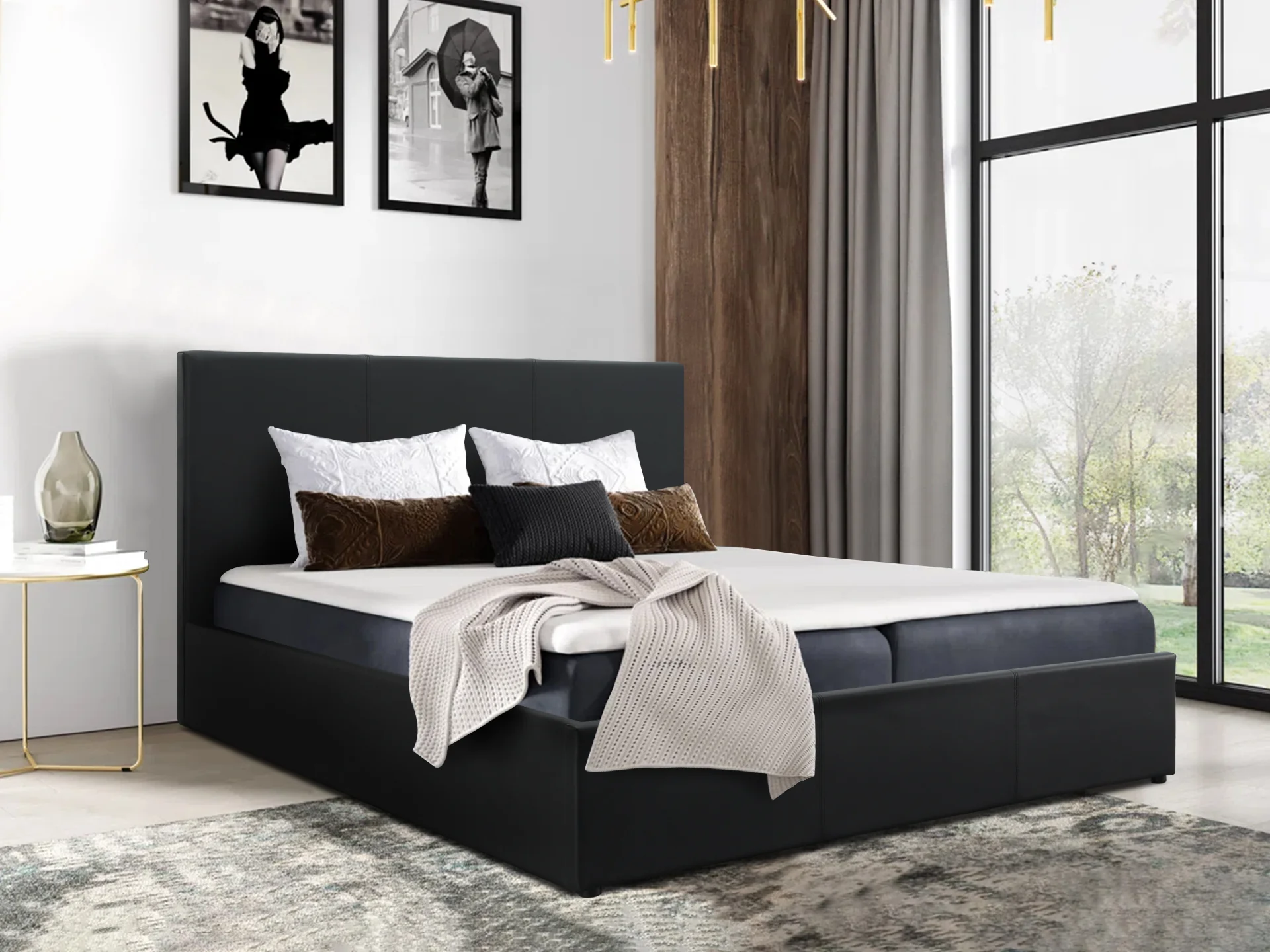 Carbine Queen PU Gas Lift Storage Bed Frame - Black