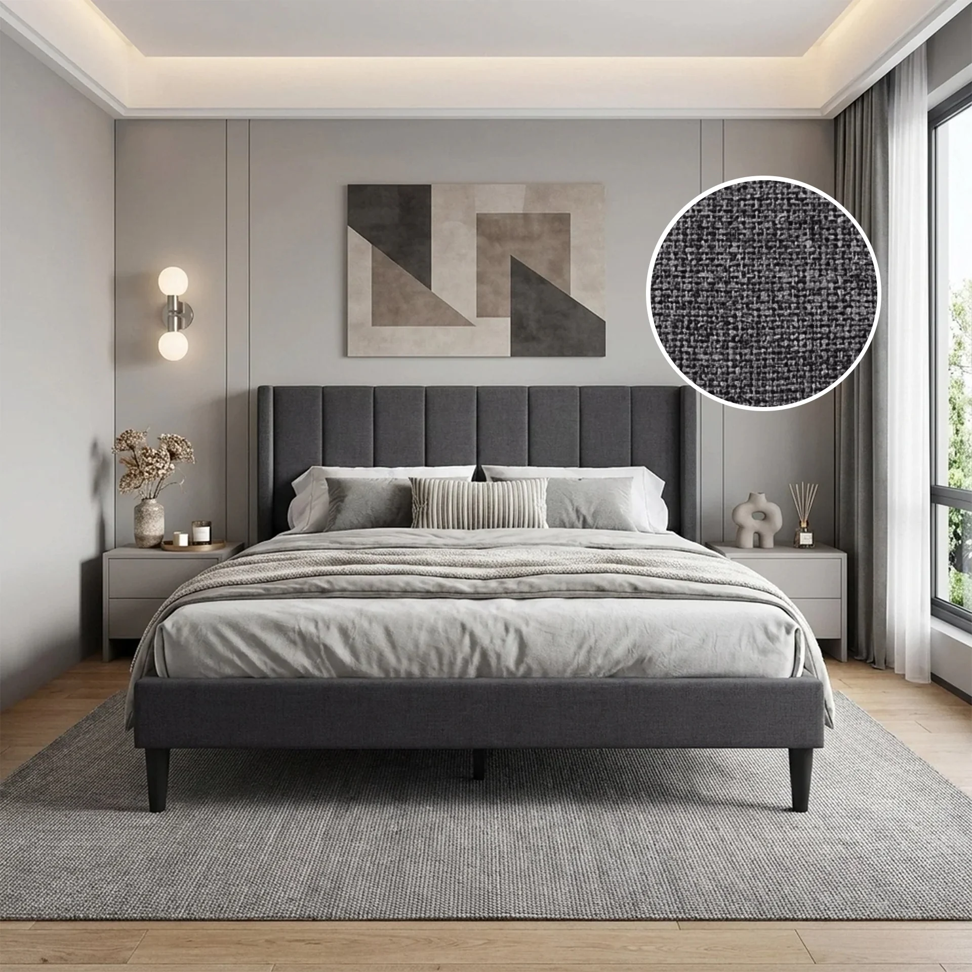 Careys Queen Bed Frame - Dark Grey - Image 2