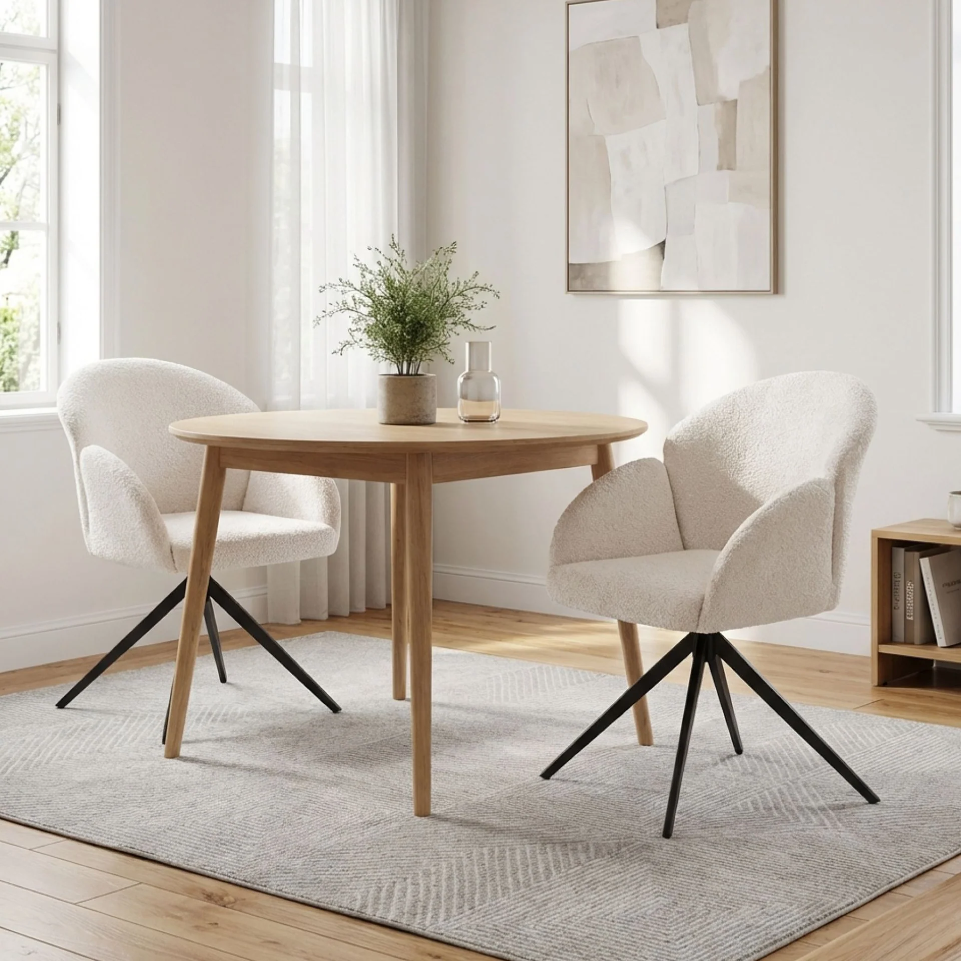 Carmen Boucle Swivel Dining ArmChairs - Set of 2 - Milky White - Image 3