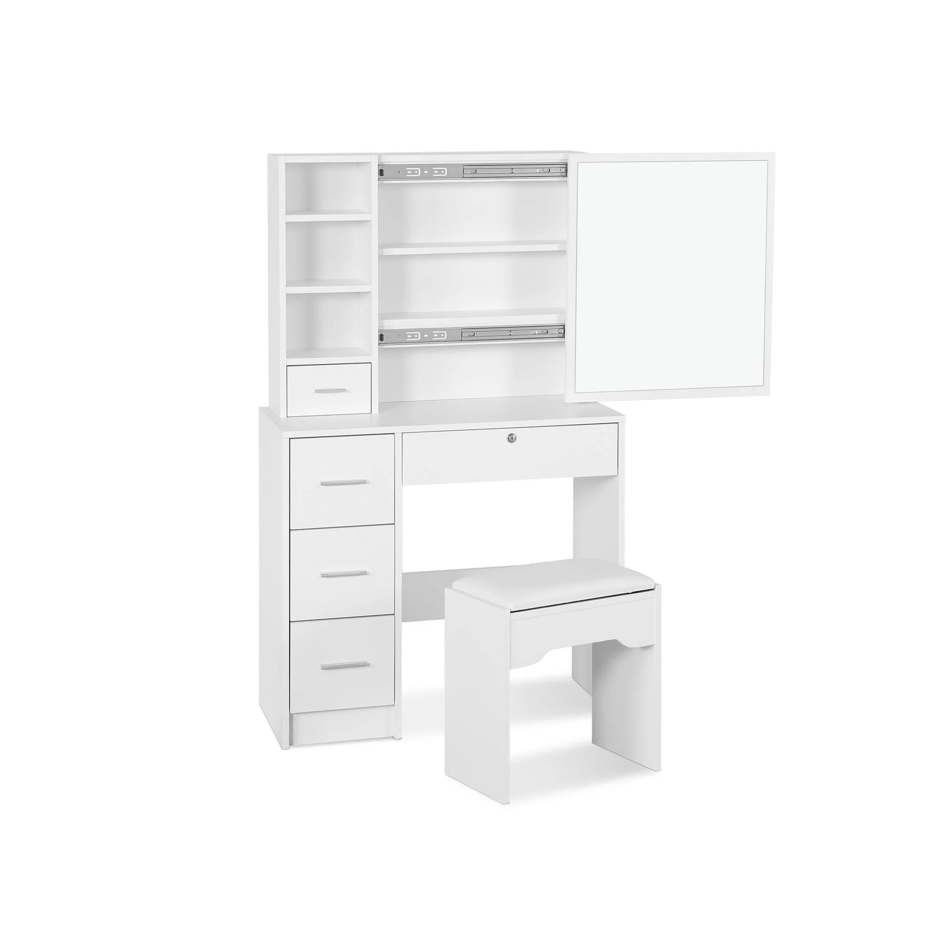 Carnation Dressing Table with Drawers Set 2pcs - White - Image 14