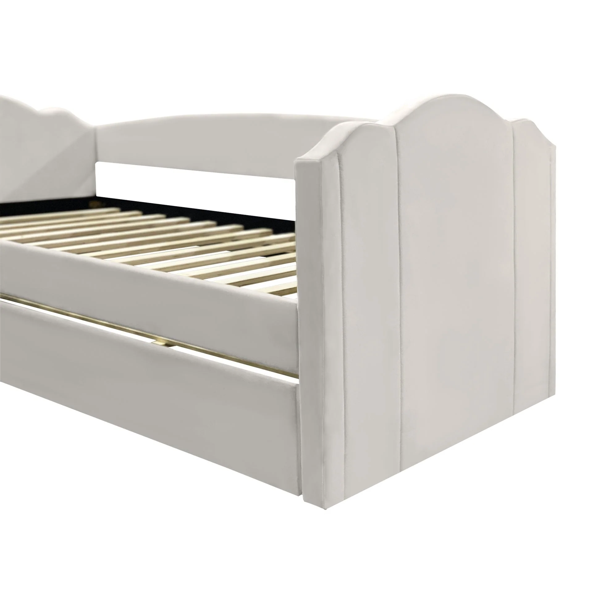 Castle Single Velvet Trundle Bed Frame - Beige - Image 10
