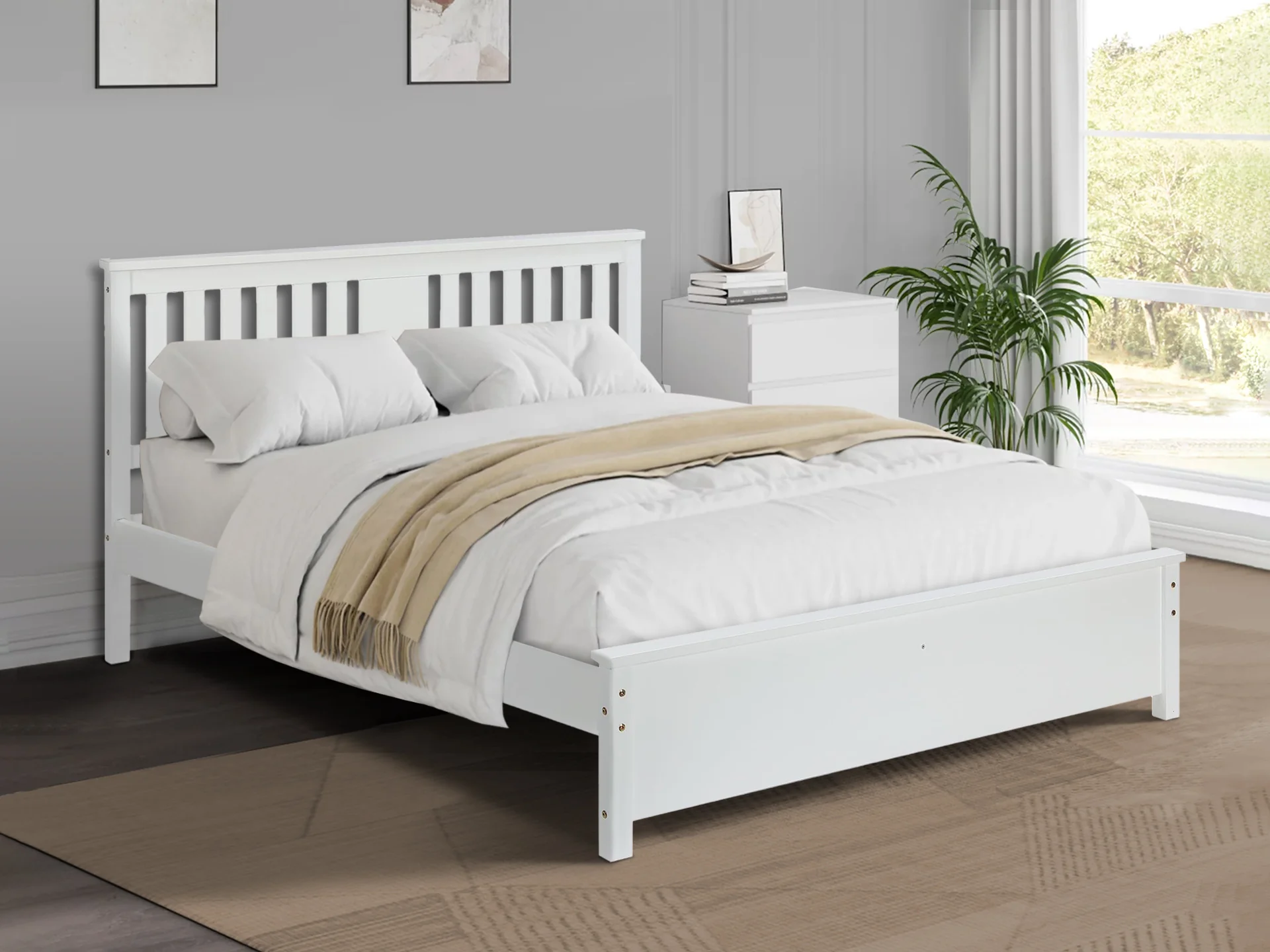 Castor Queen Wooden Bed Frame - White - Image 9