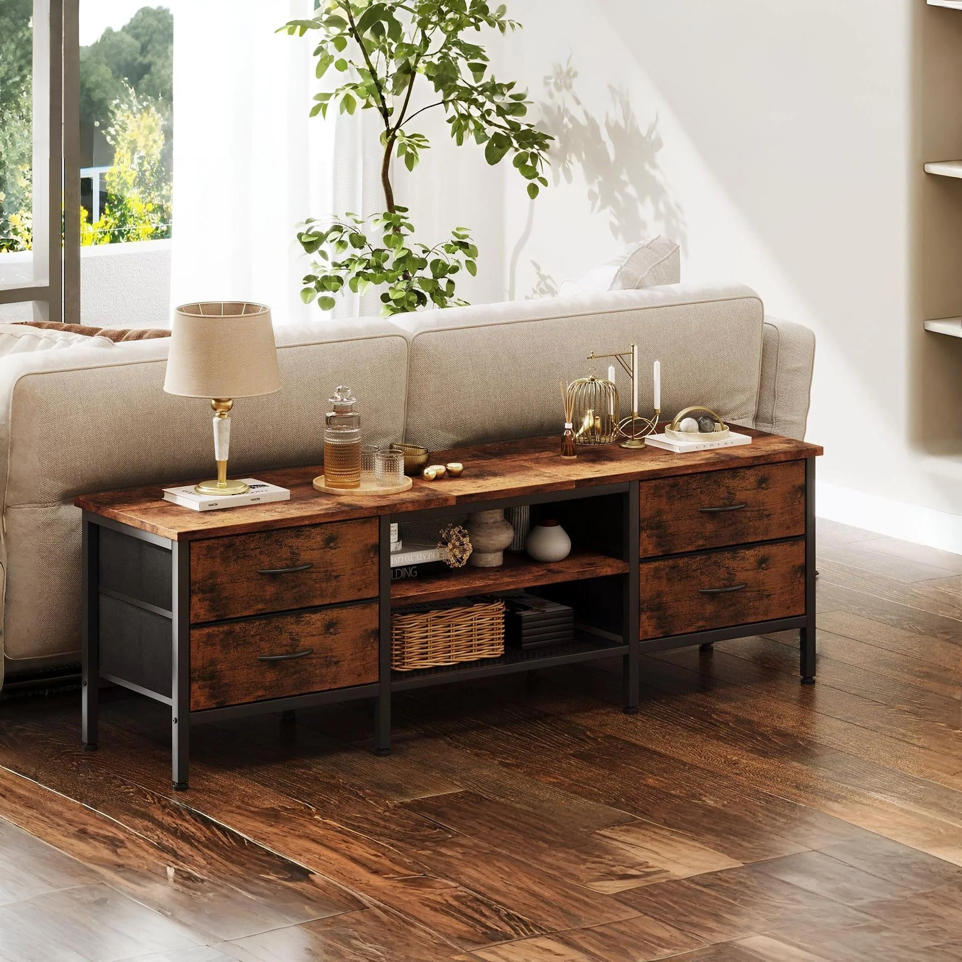 Cavalla 1.6m Entertainment Unit with Drawers - Rustic Brown - Image 3