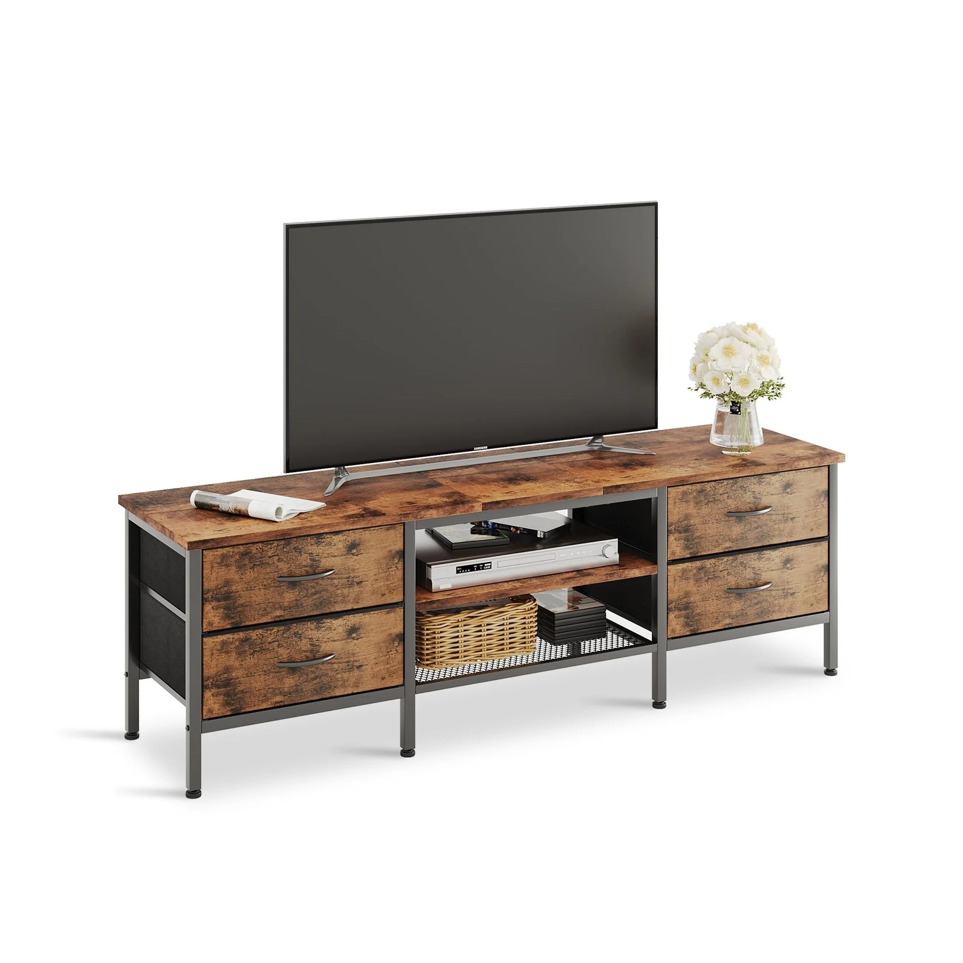 Cavalla 1.6m Entertainment Unit with Drawers - Rustic Brown - Image 4