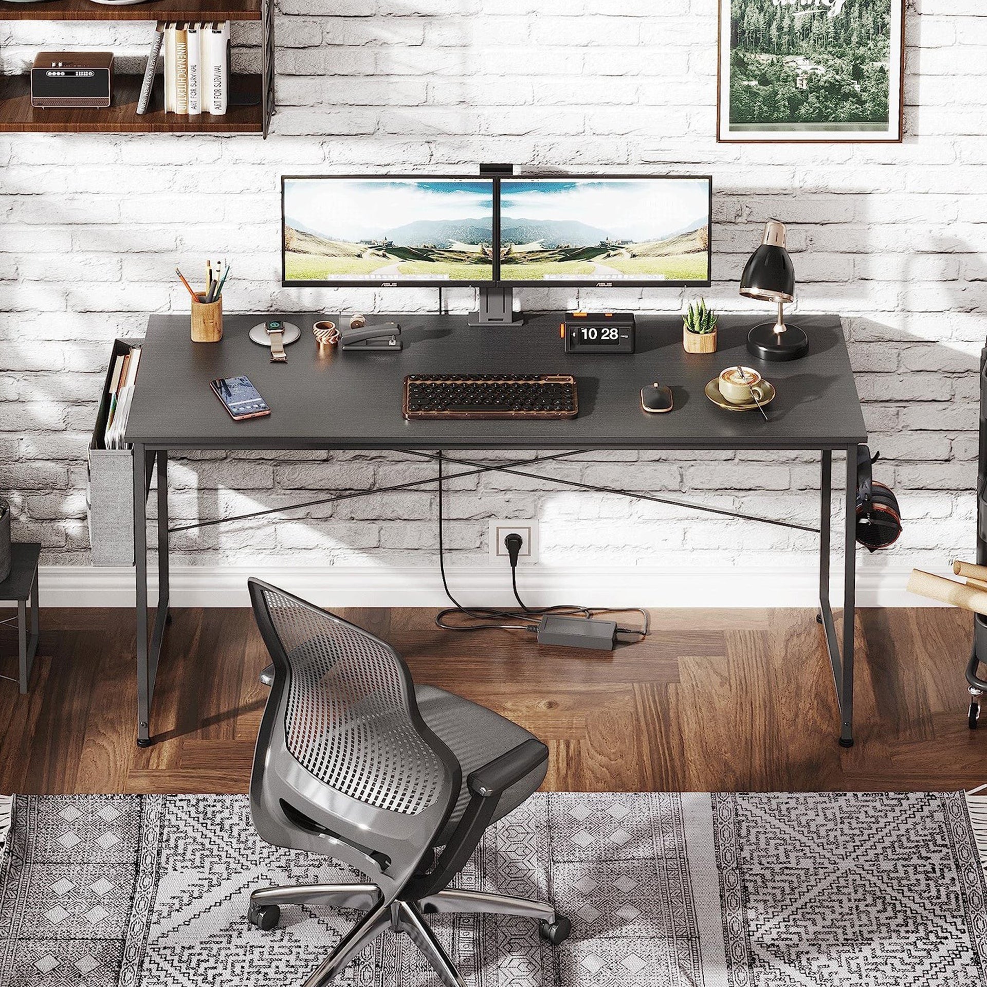 Cayden 140cm Computer Desk with Storage Bag - Black - Image 2
